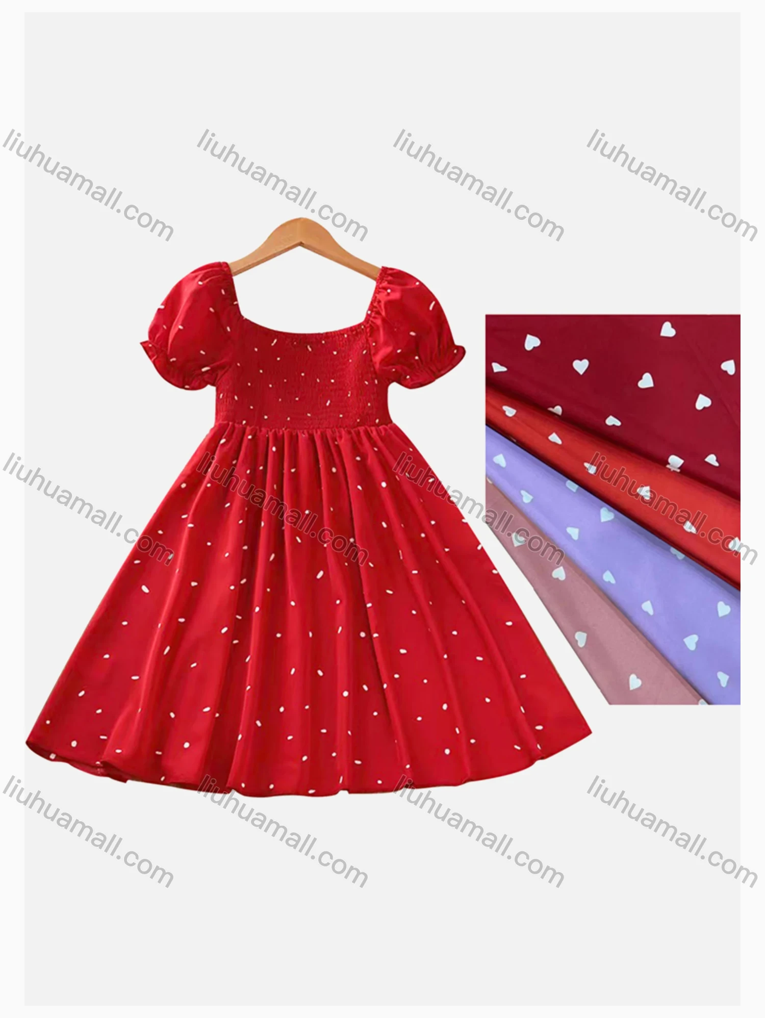 Wholesale Girls Causal Square Neck Puff Sleeve Allover Print Dress - Liuhuamall