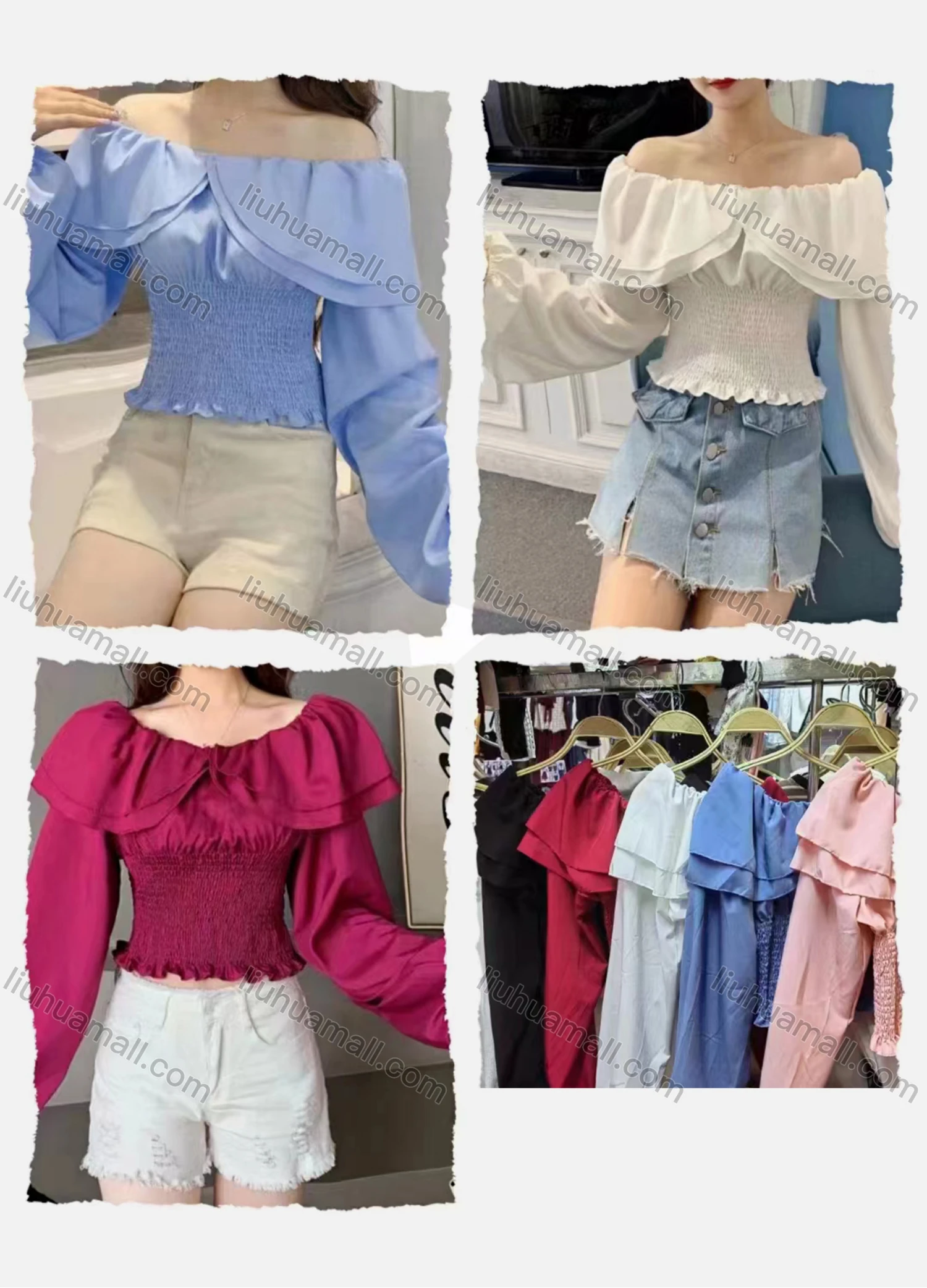 Wholesale Women's Casual Off Shoulder Long Sleeve Peplum Blouse - Liuhuamall