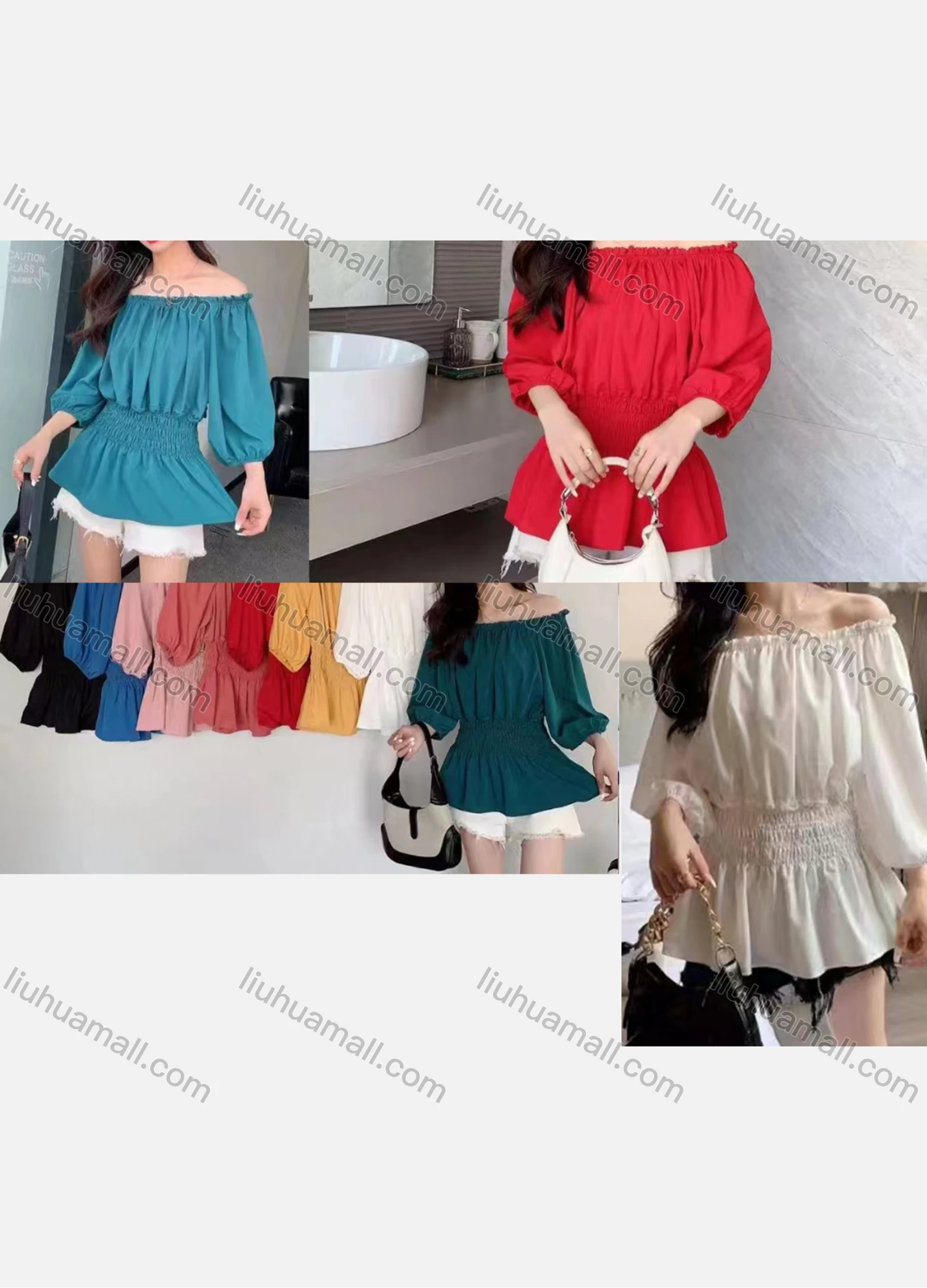 Wholesale Women's Casual Off Shoulder Long Sleeve Peplum Blouse - Liuhuamall