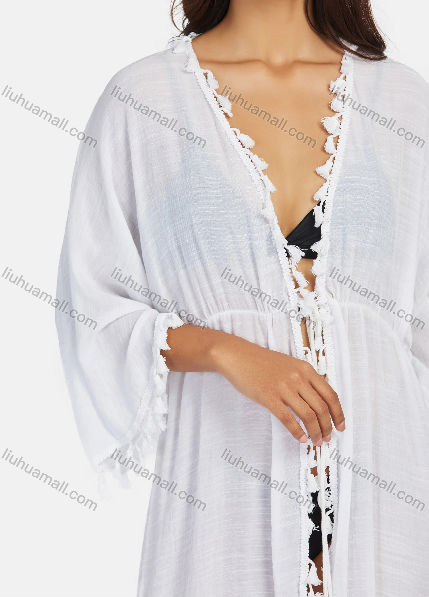 Wholesale Women's Casual Long Sleeve Lace Up Pom Pom Cardigan - Liuhuamall