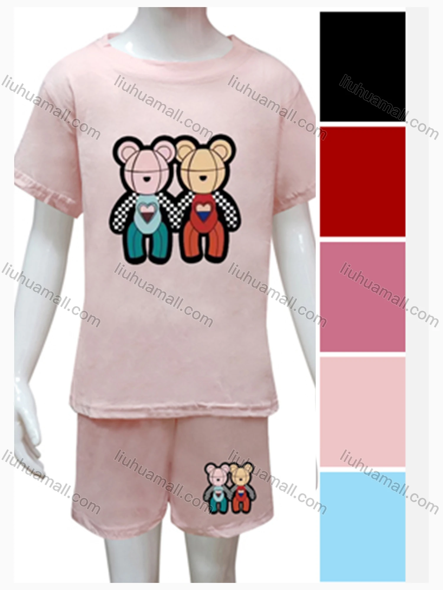Wholesale Girls Cartoon Print Round Neck Short Sleeve Top & Shorts Sets - Liuhuamall