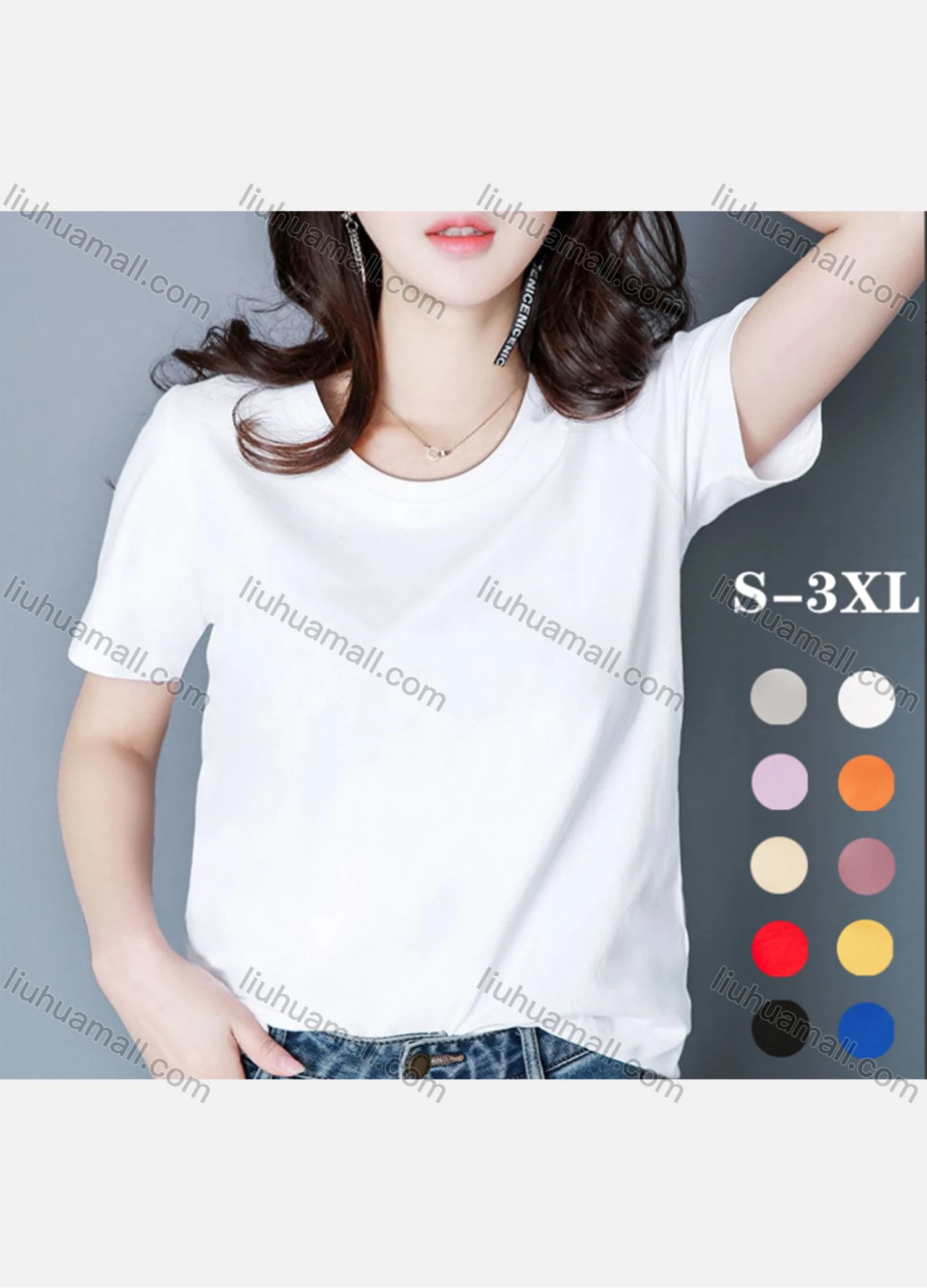 Wholesale Women's Casual Crew Neck Short Sleeve Plain T-shirts - Liuhuamall