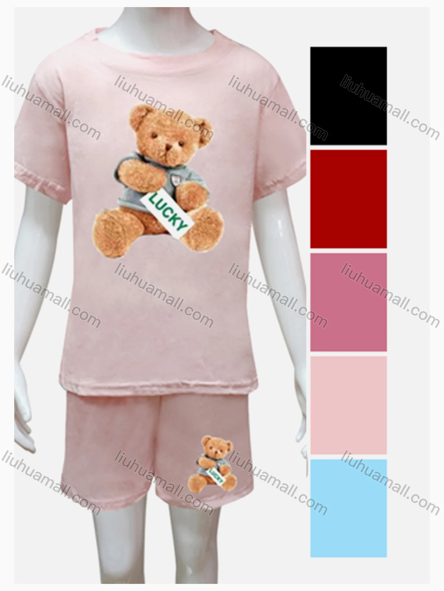 Wholesale Girls Cartoon Print Round Neck Short Sleeve Top & Shorts Sets - Liuhuamall