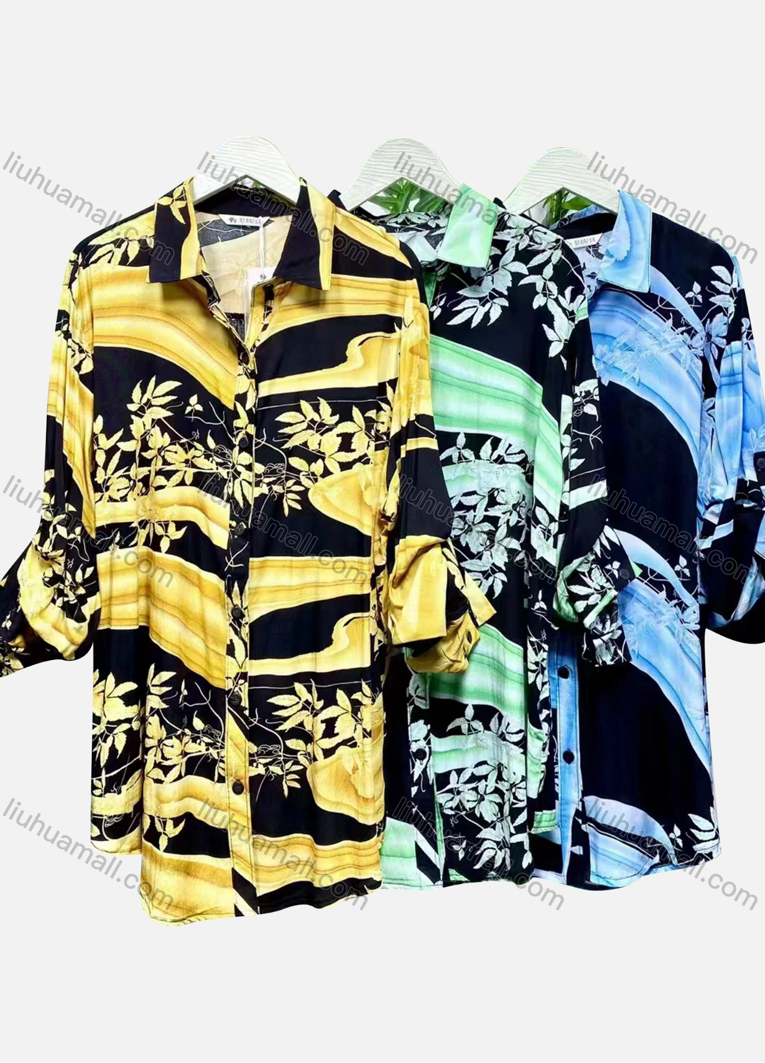 Wholesale Women's Casual Collared Long Sleeve Allover Print Shirt Dress - Liuhuamall