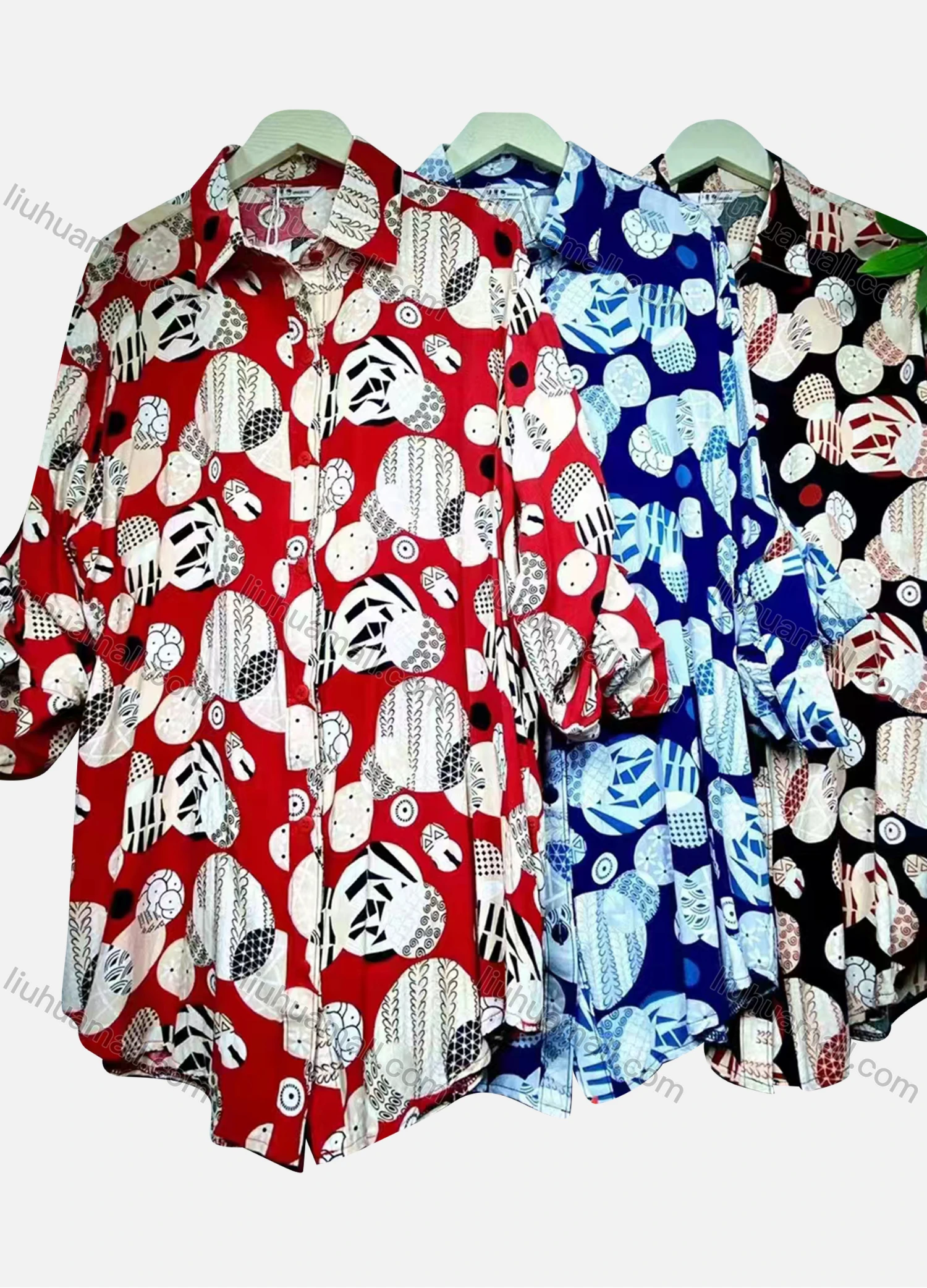 Wholesale Women's Casual Collared Long Sleeve Allover Print Shirt Dress - Liuhuamall