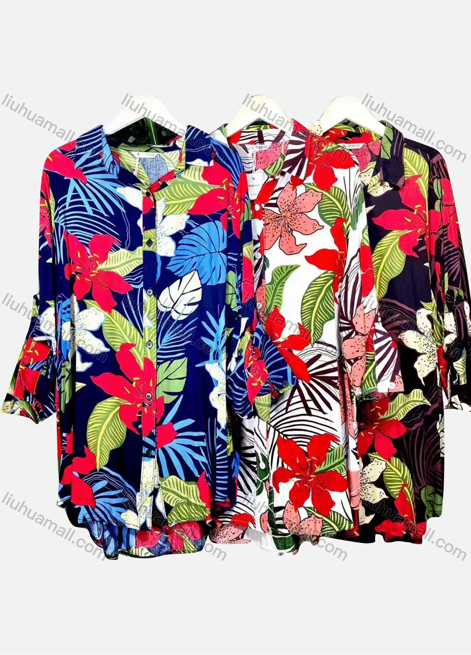 Wholesale Women's Casual Collared Long Sleeve Floral Print Shirt Dress - Liuhuamall