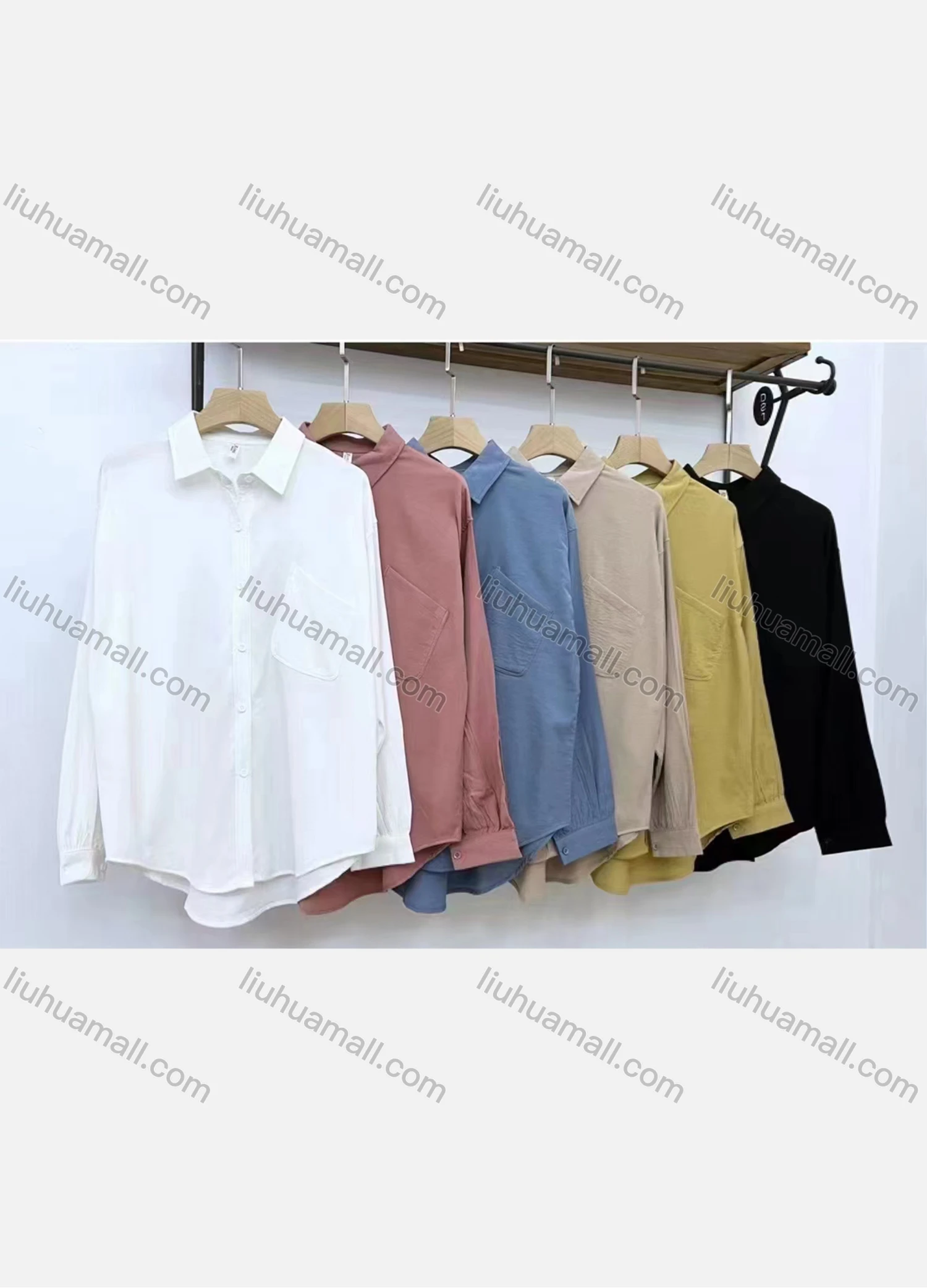 Wholesale Women's Casual Collared Long Sleeve Button Down Oversized Plain Shirt - Liuhuamall