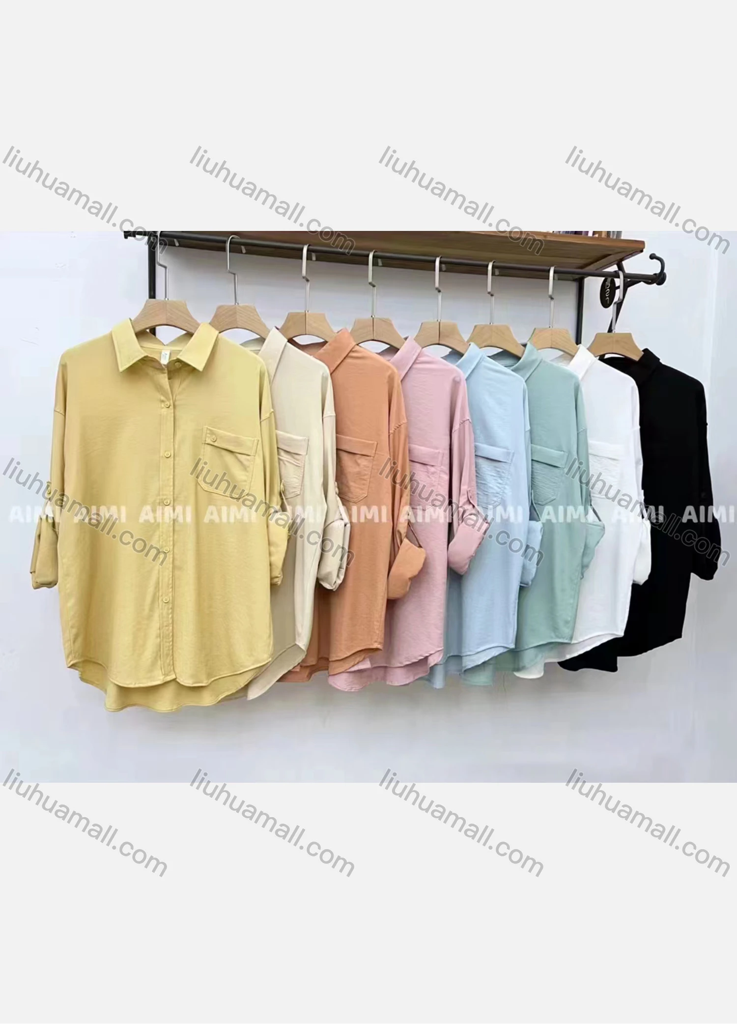 Wholesale Women's Casual Collared Long Sleeve Button Down Oversized Plain Shirt - Liuhuamall