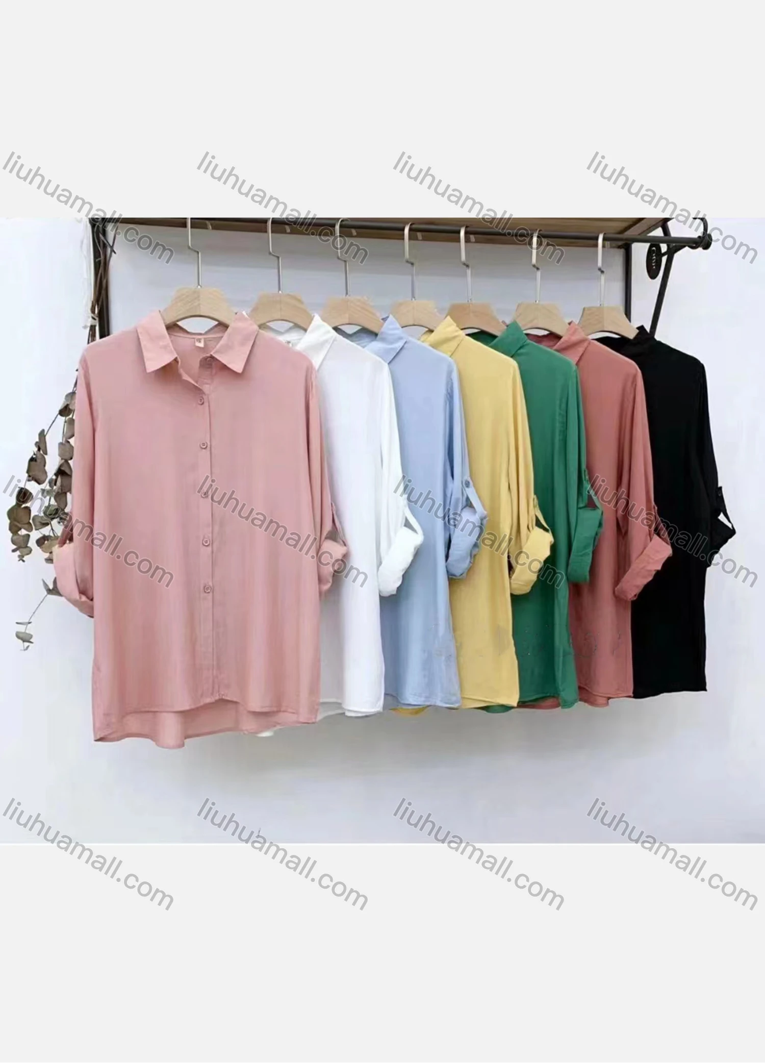 Wholesale Women's Casual Collared Long Sleeve Button Down Oversized Plain Shirt - Liuhuamall