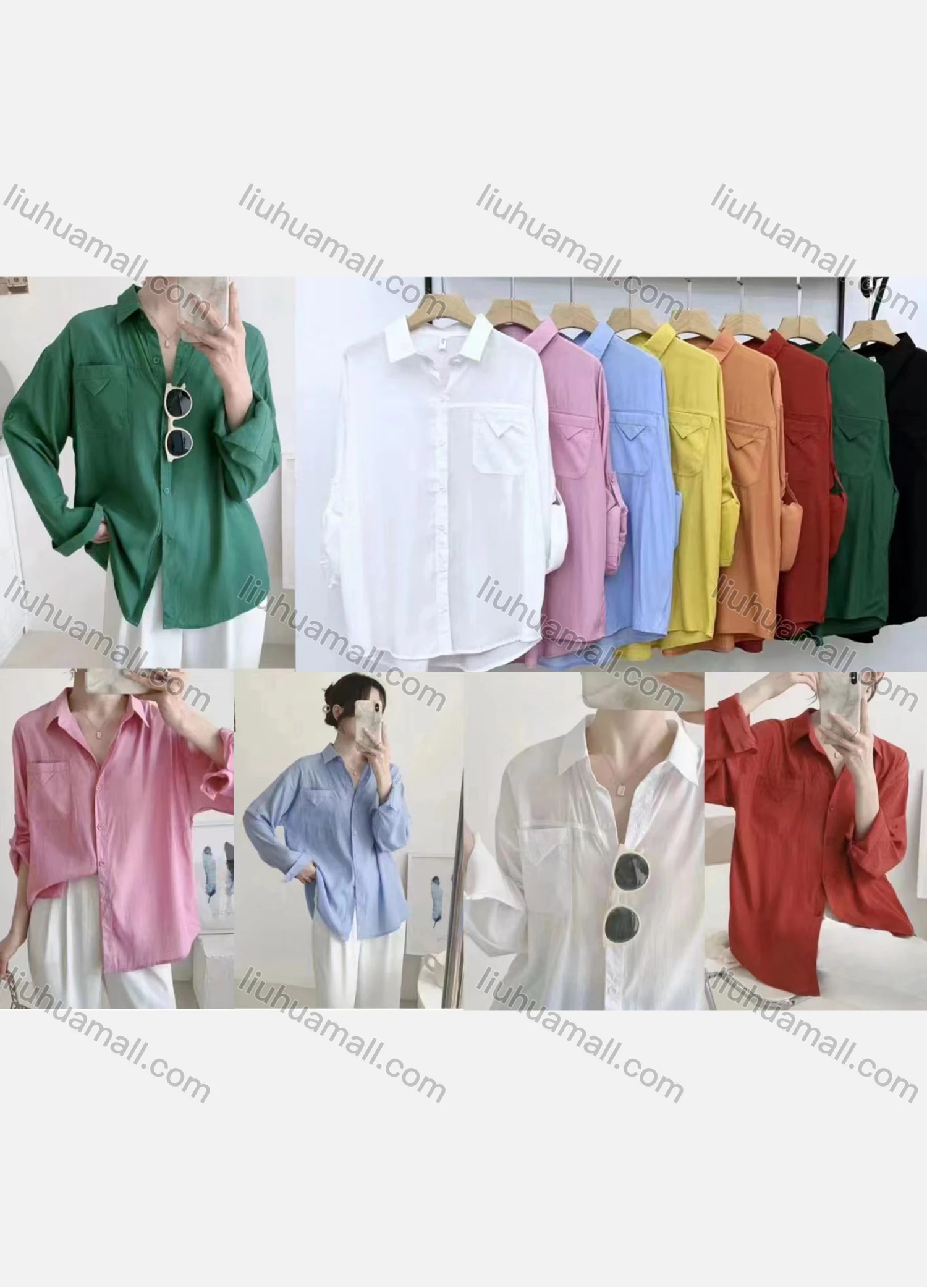 Wholesale Women's Casual Collared Long Sleeve Button Down Oversized Plain Shirt - Liuhuamall