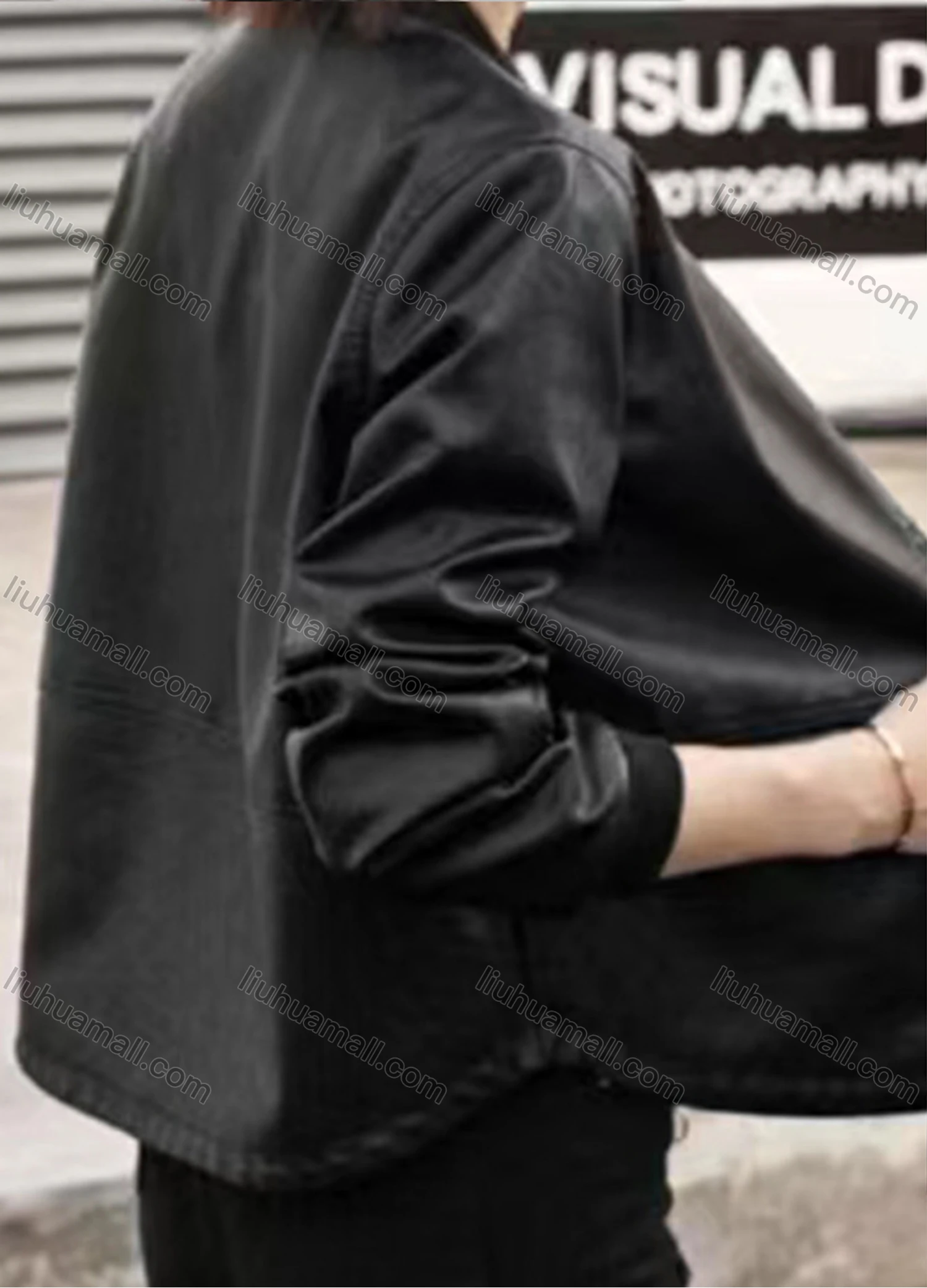 Wholesale Women's Casual Long Sleeve Zipper Plain Leather Jacket - Liuhuamall