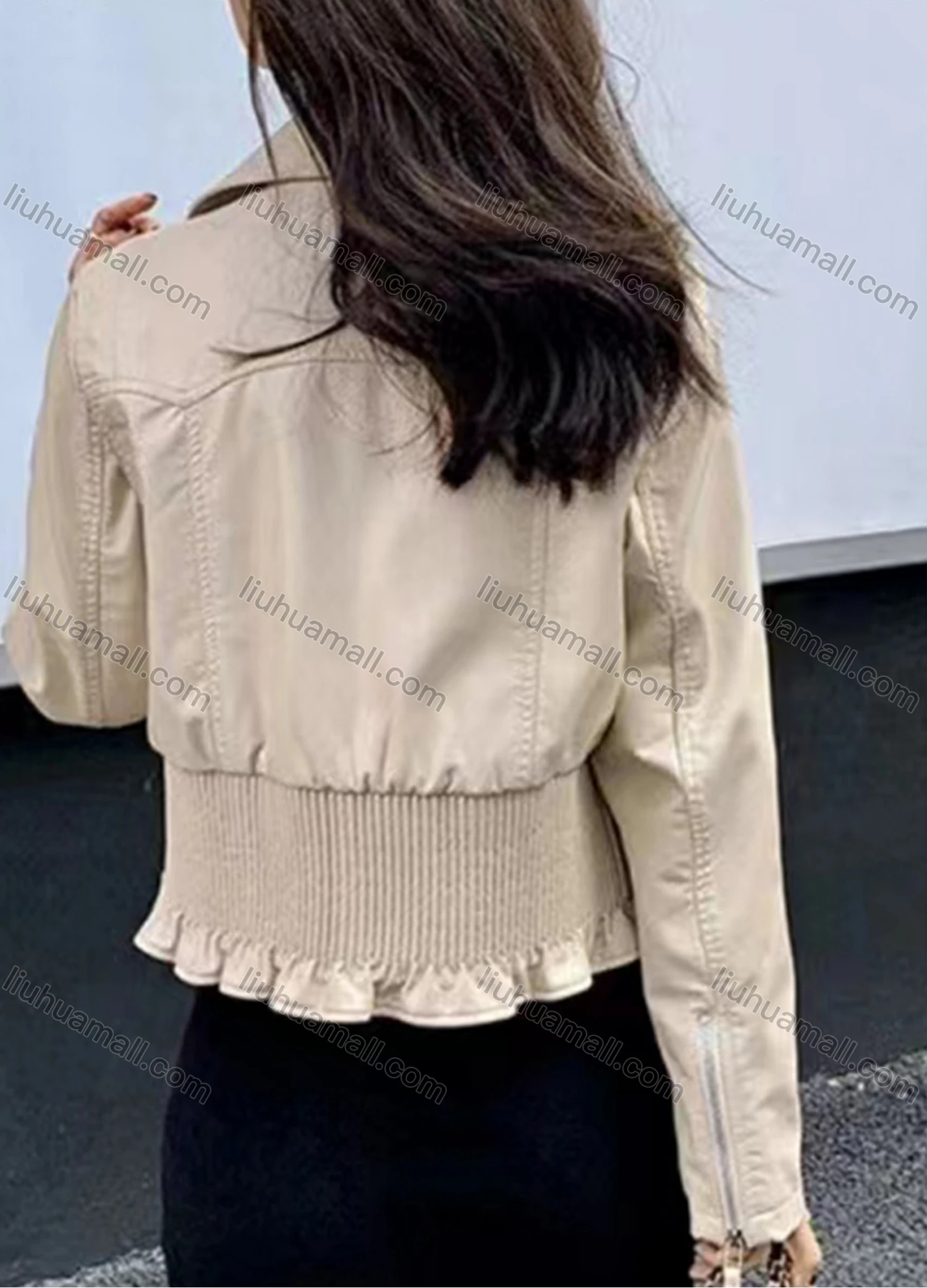 Wholesale Women's Casual Lapel Long Sleeve Zipper Leather Jacket - Liuhuamall