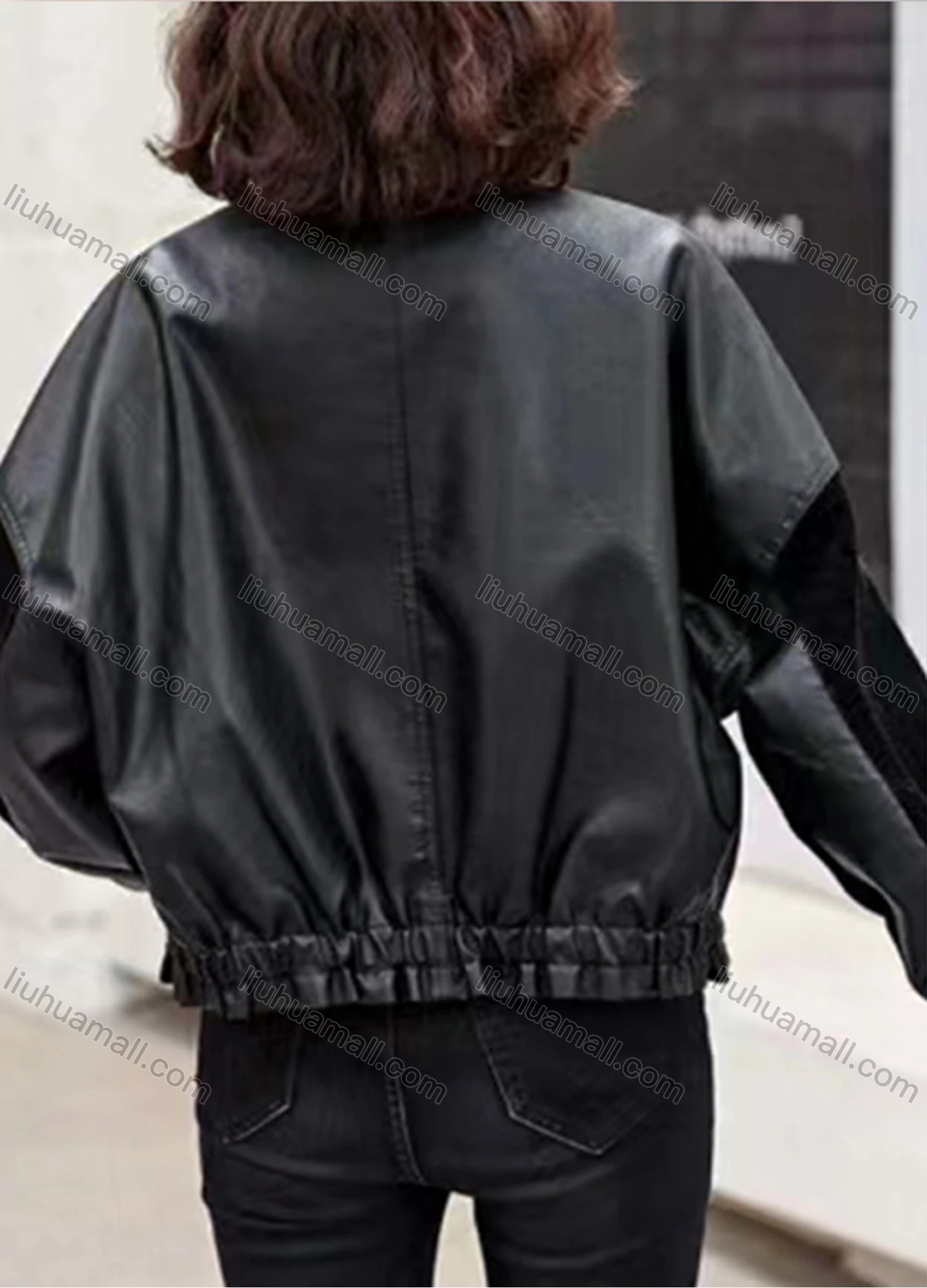 Wholesale Women's Casual Stand Collar Long Sleeve Stiching Color Leather Jacket - Liuhuamall