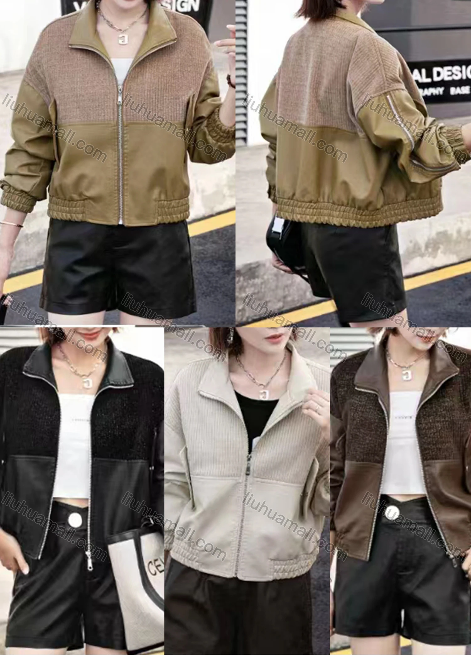 Wholesale Women's Casual Collared Long Sleeve Zipper Leather Jacket - Liuhuamall
