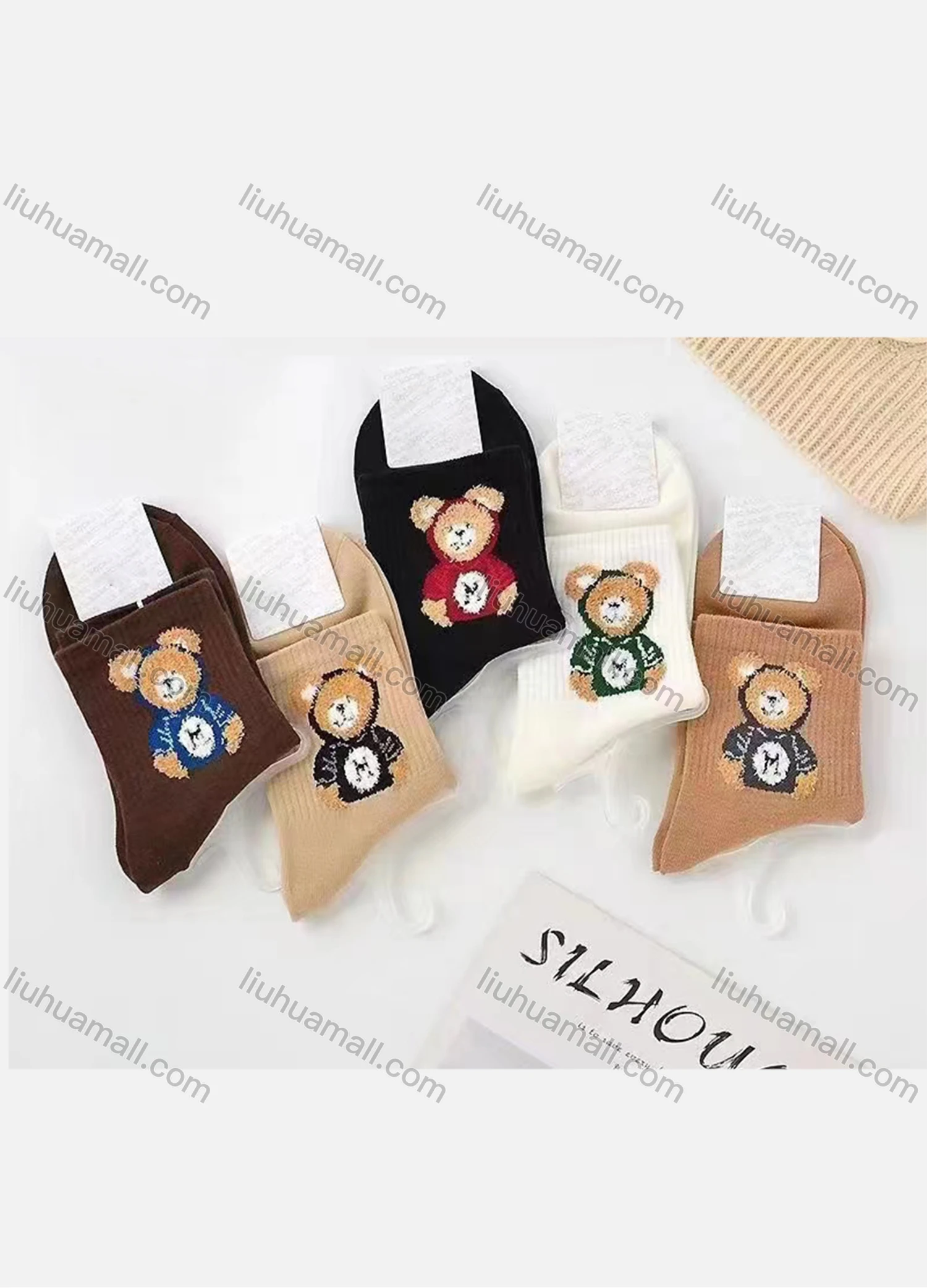 Wholesale Women's Casual Bear Print Cushioned Stocking Medium Crew Socks(Pack Of 10) - Liuhuamall