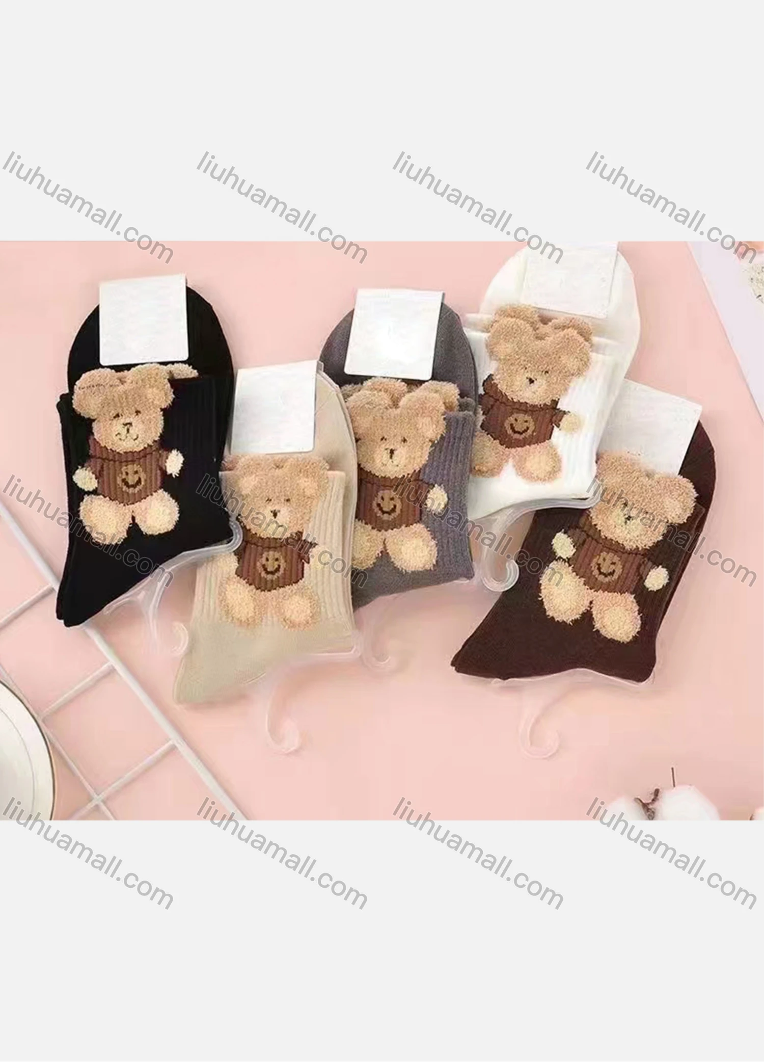 Wholesale Women's Casual Bear Print Cushioned Stocking Medium Crew Socks(Pack Of 10) - Liuhuamall