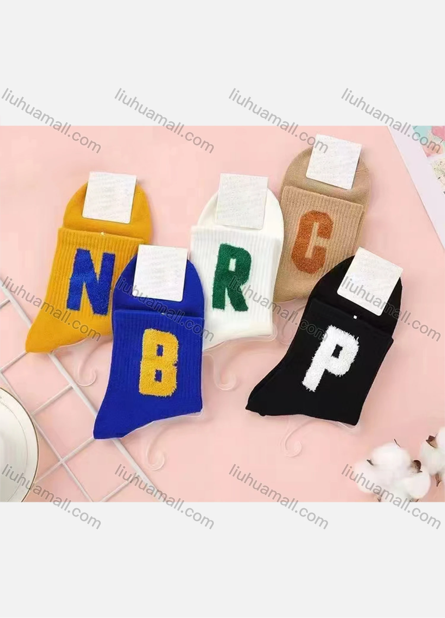 Wholesale Women's Casual Letter Print Cushioned Stocking Medium Crew Socks(Pack Of 10) - Liuhuamall