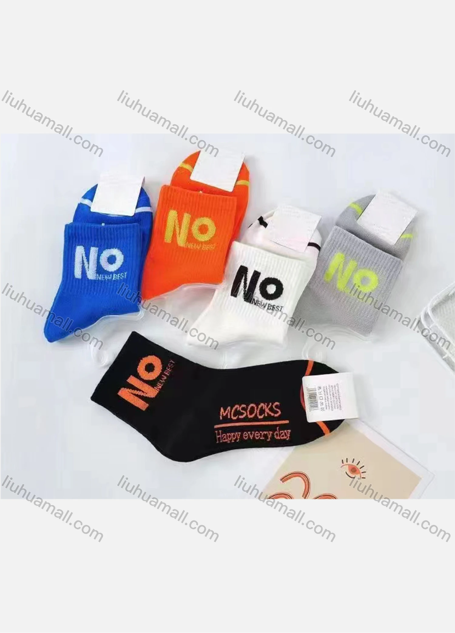 Wholesale Women's Casual Letter Print Cushioned Stocking Medium Crew Socks(Pack Of 10) - Liuhuamall