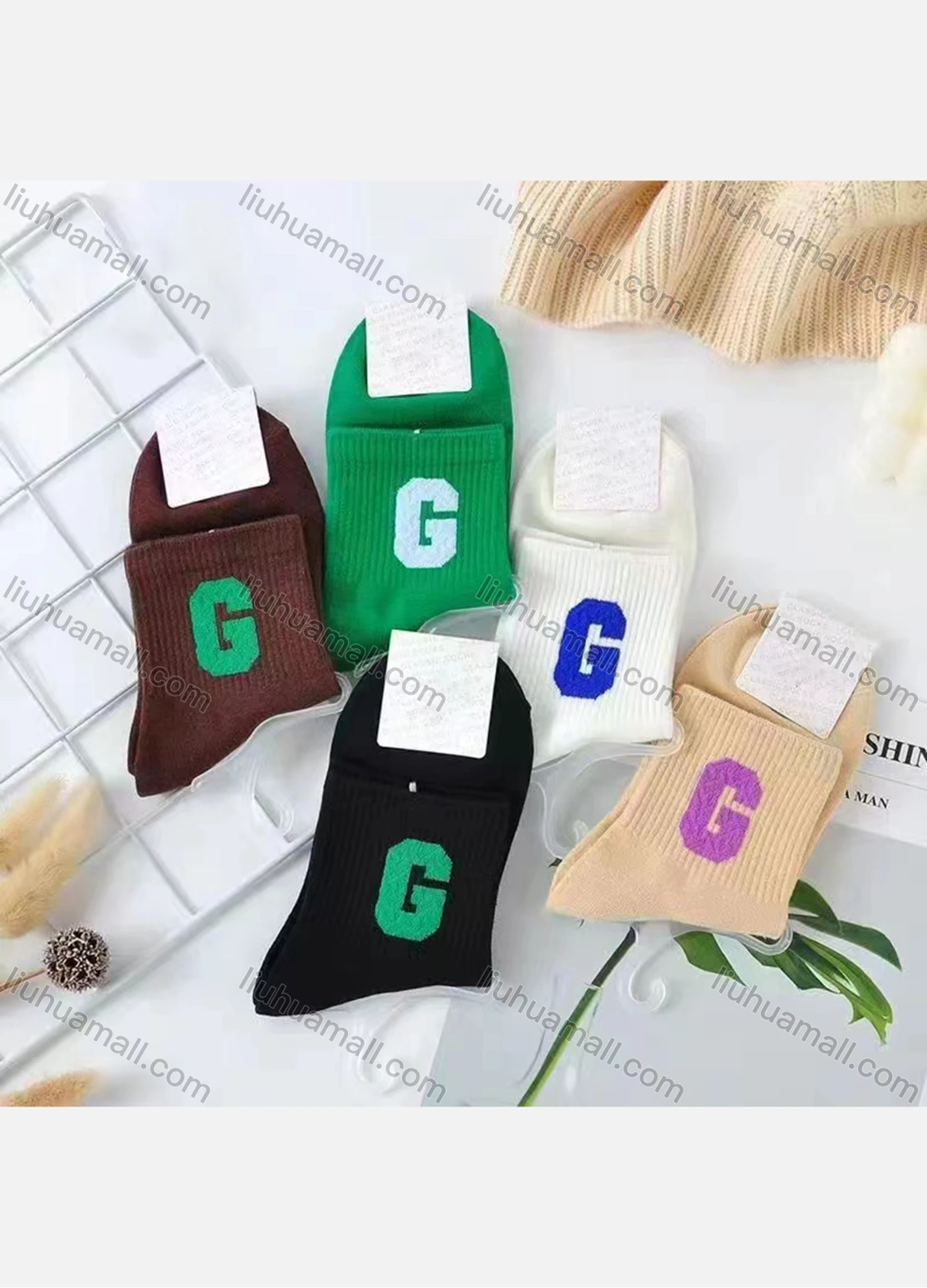 Wholesale Women's Casual Letter Print Cushioned Stocking Medium Crew Socks(Pack Of 10) - Liuhuamall