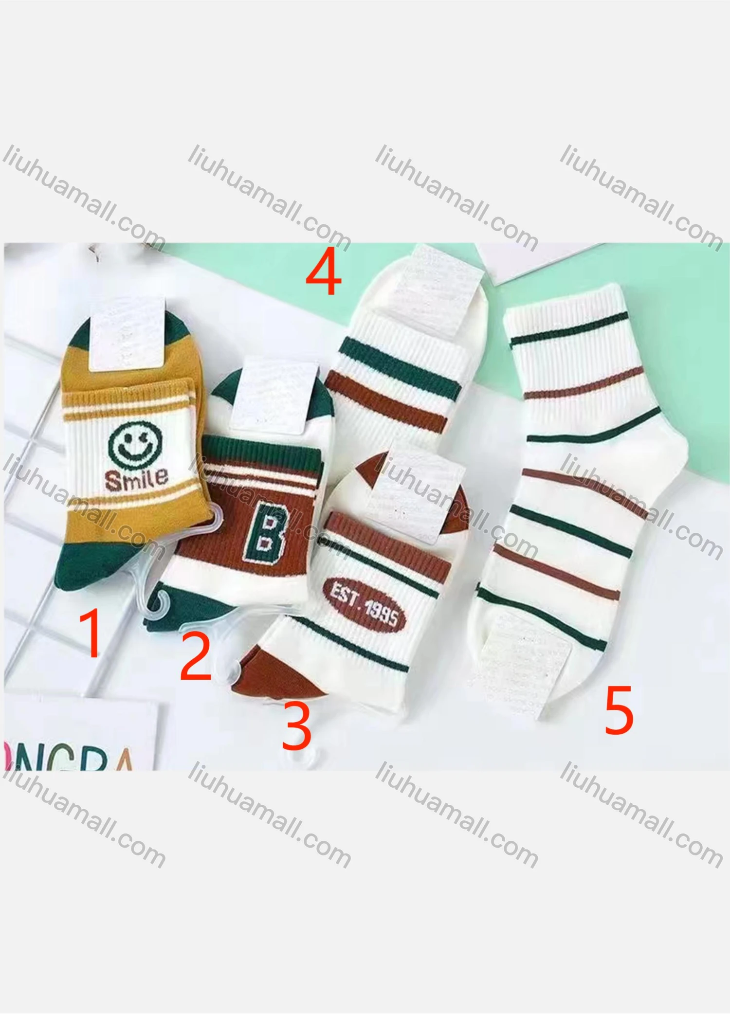 Wholesale Women's Casual Striped Print Cushioned Stocking Medium Crew Socks(Pack Of 10) - Liuhuamall