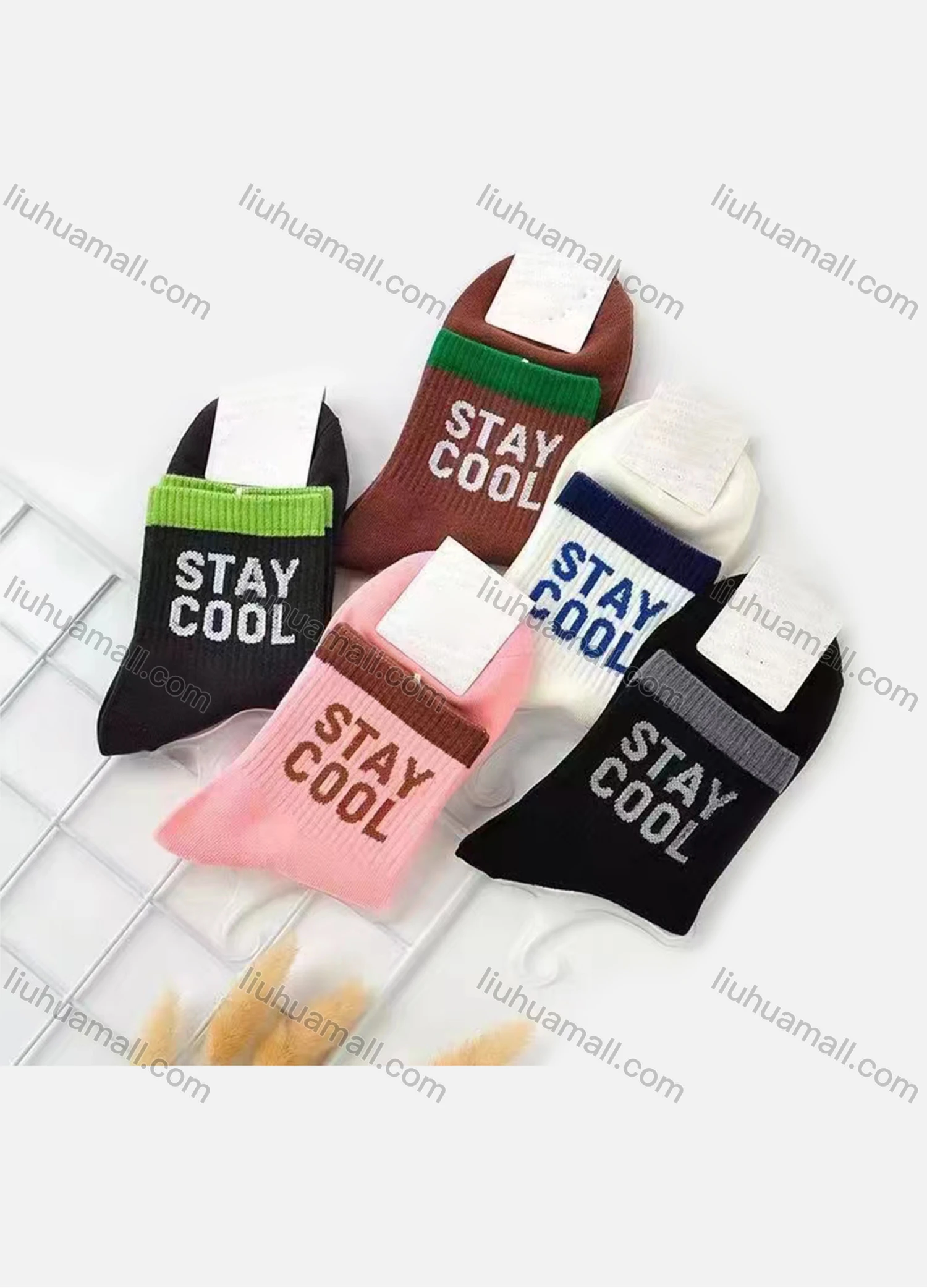 Wholesale Women's Casual Letter Print Cushioned Stocking Medium Crew Socks(Pack Of 10) - Liuhuamall