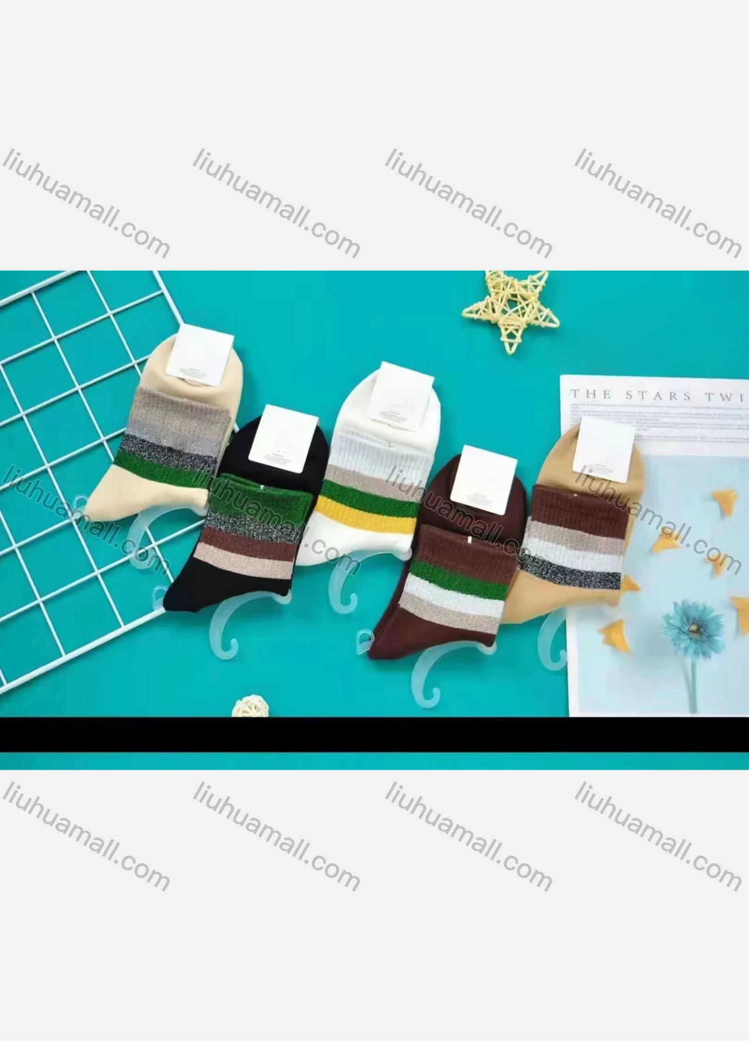 Wholesale Women's Casual Striped Colorblock Cushioned Stocking Medium Crew Socks(Pack Of 10) - Liuhuamall