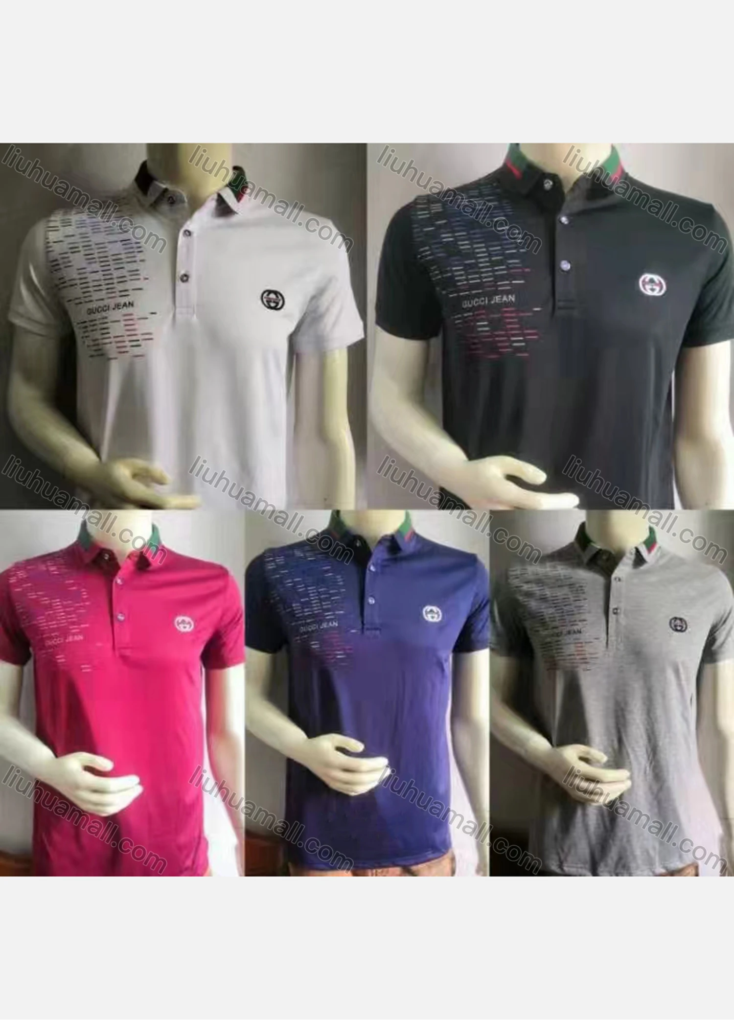 Wholesale Men's Casual Mosaic Print Label Short Sleeve Polo Shirt - Liuhuamall