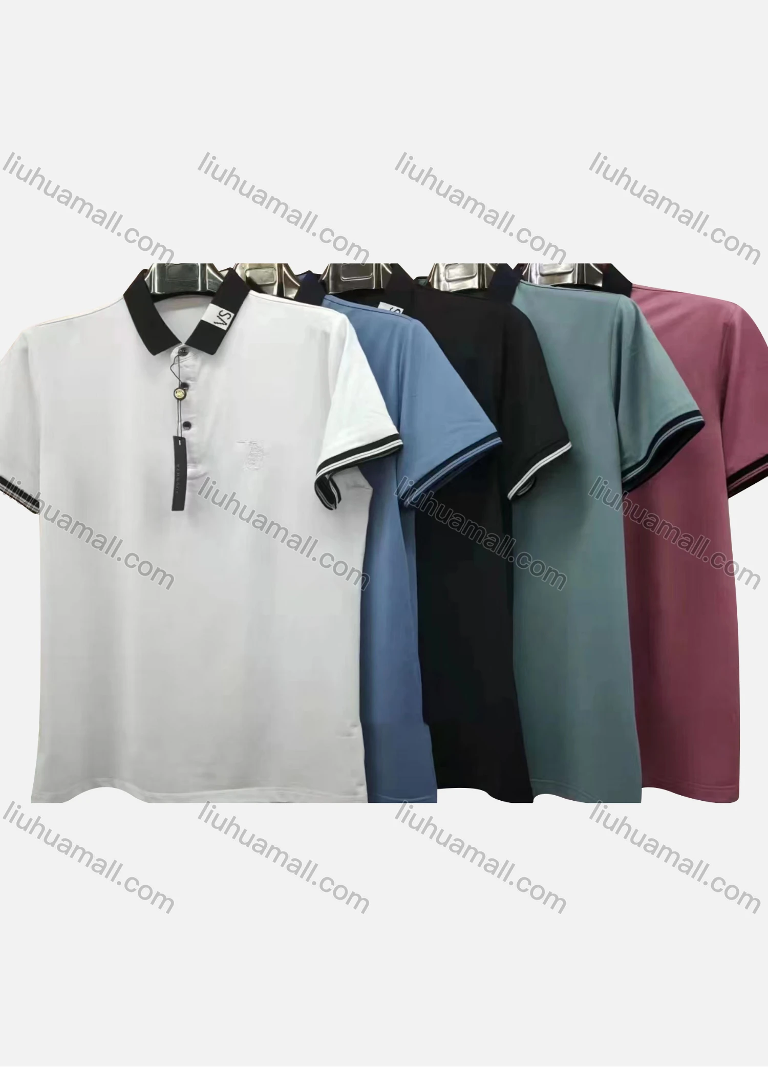 Wholesale Men's Casual Striped Trim Short Sleeve Polo Shirt - Liuhuamall