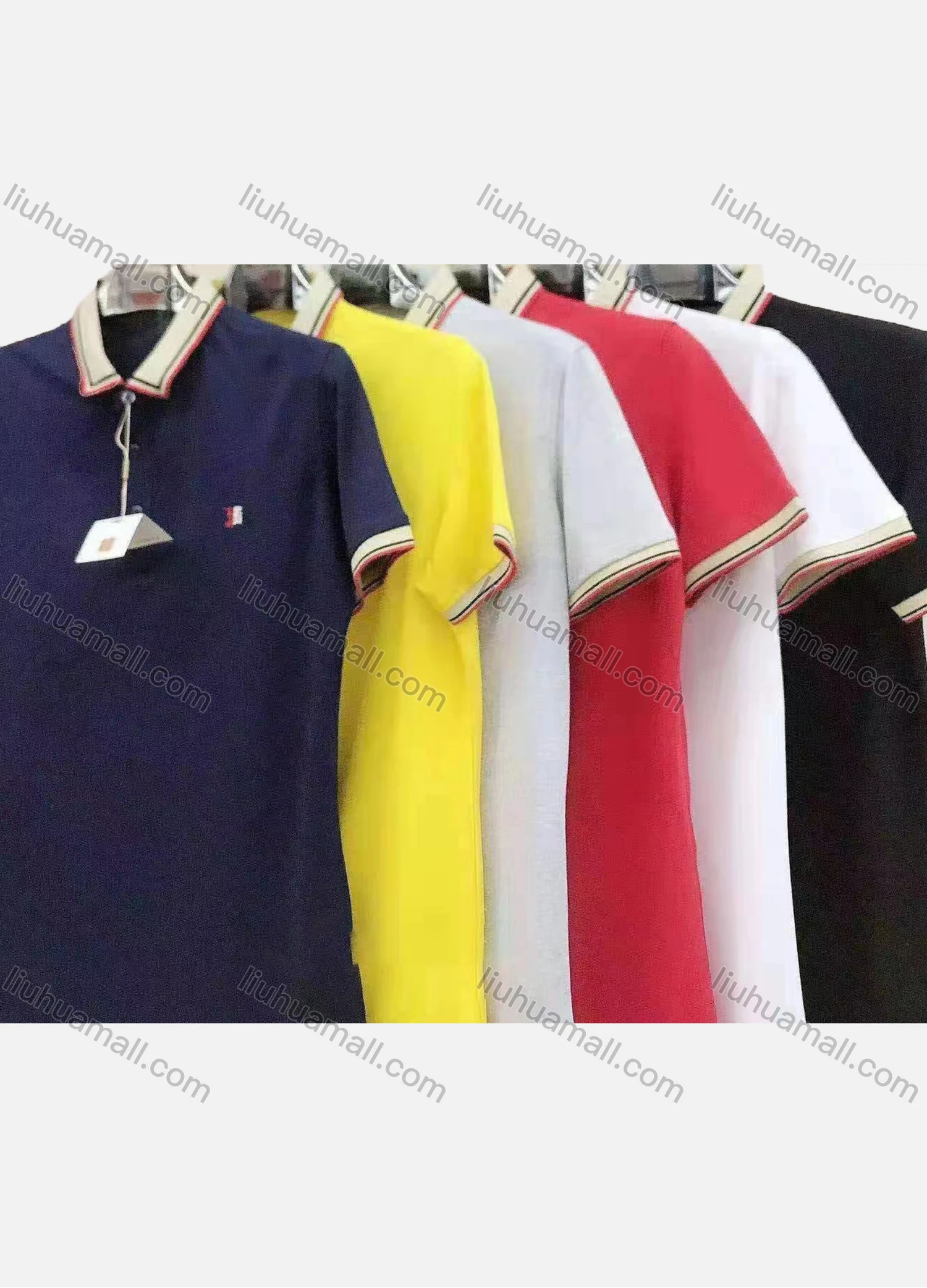 Wholesale Men's Casual Striped Trim Short Sleeve Polo Shirt - Liuhuamall