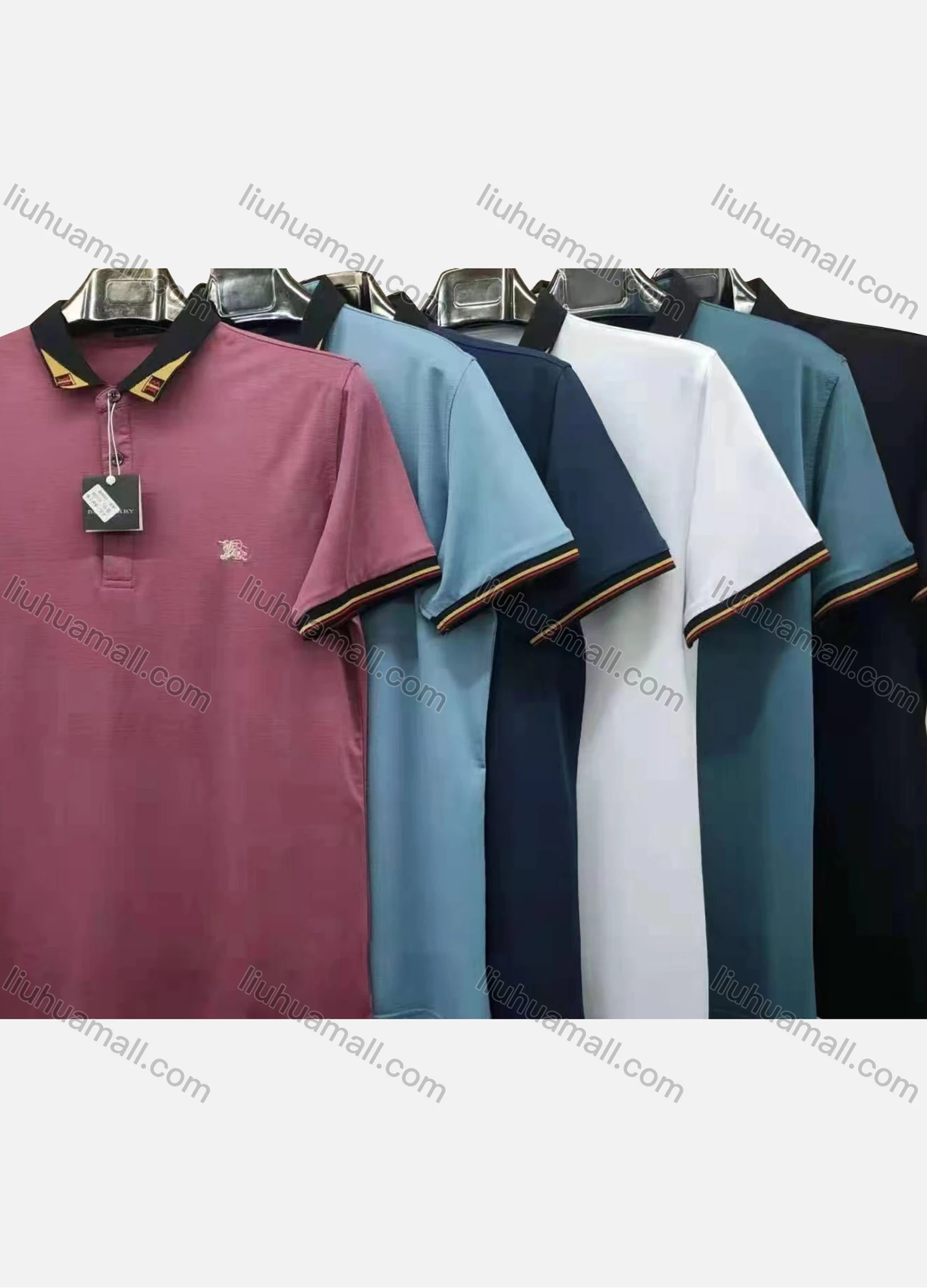 Wholesale Men's Casual Striped Trim Short Sleeve Polo Shirt - Liuhuamall
