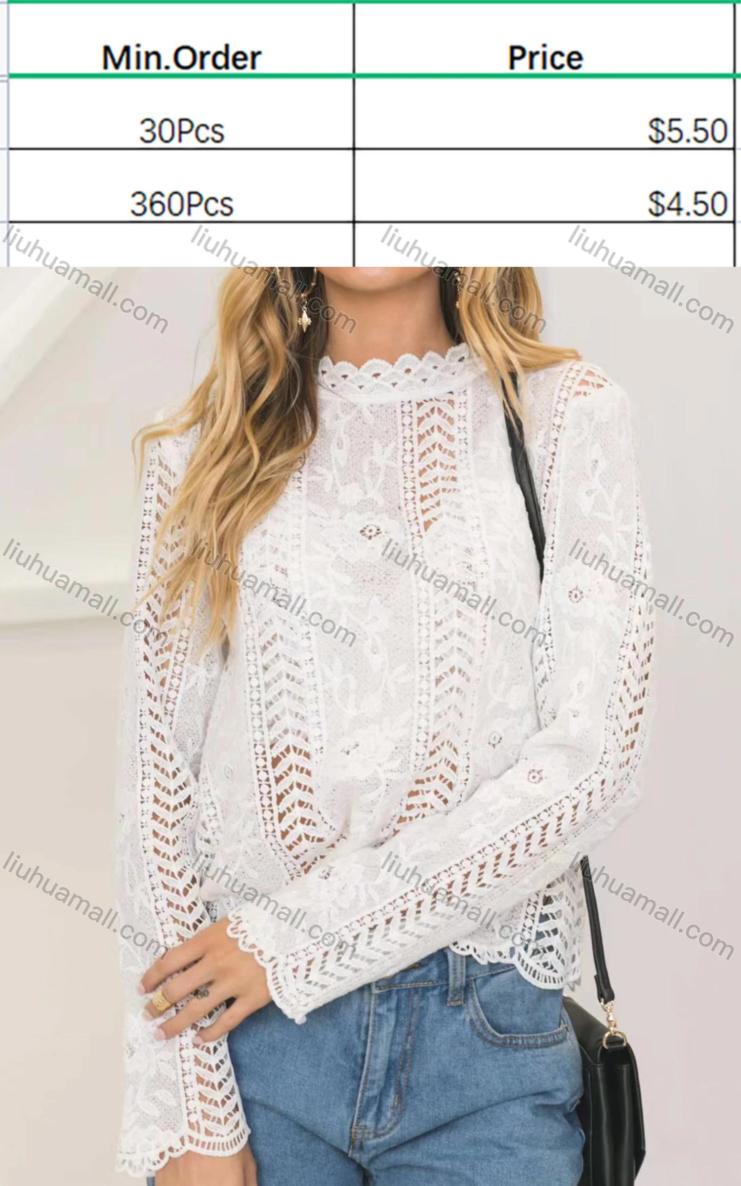 Wholesale Women's Casual Mock Neck Long Sleeve Hollow Out Embroidered Blouse - Liuhuamall