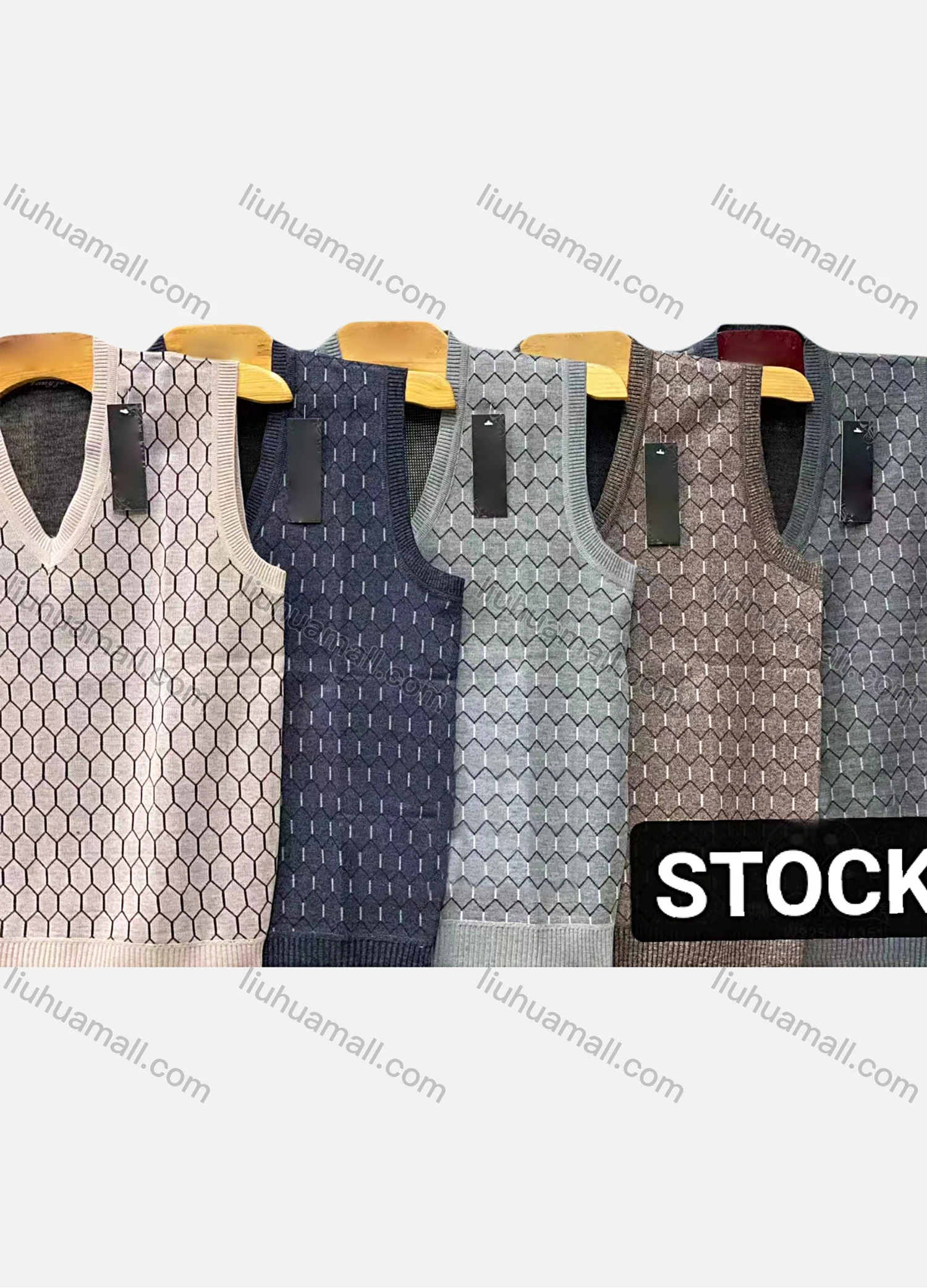 Wholesale Men's Casual Honeycomb Print V Neck Sweater Vest - Liuhuamall