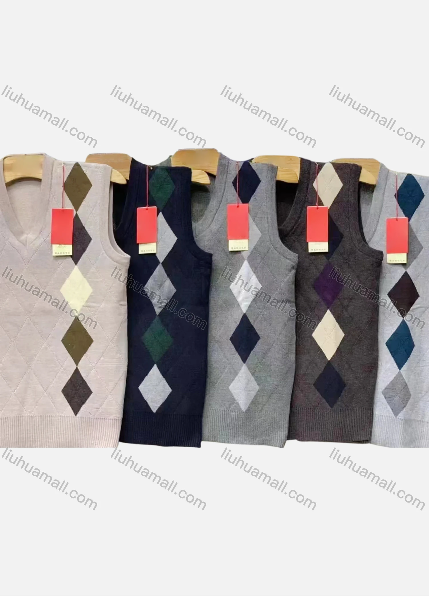 Wholesale Men's Casual Diamond Print V Neck Sweater Vest - Liuhuamall