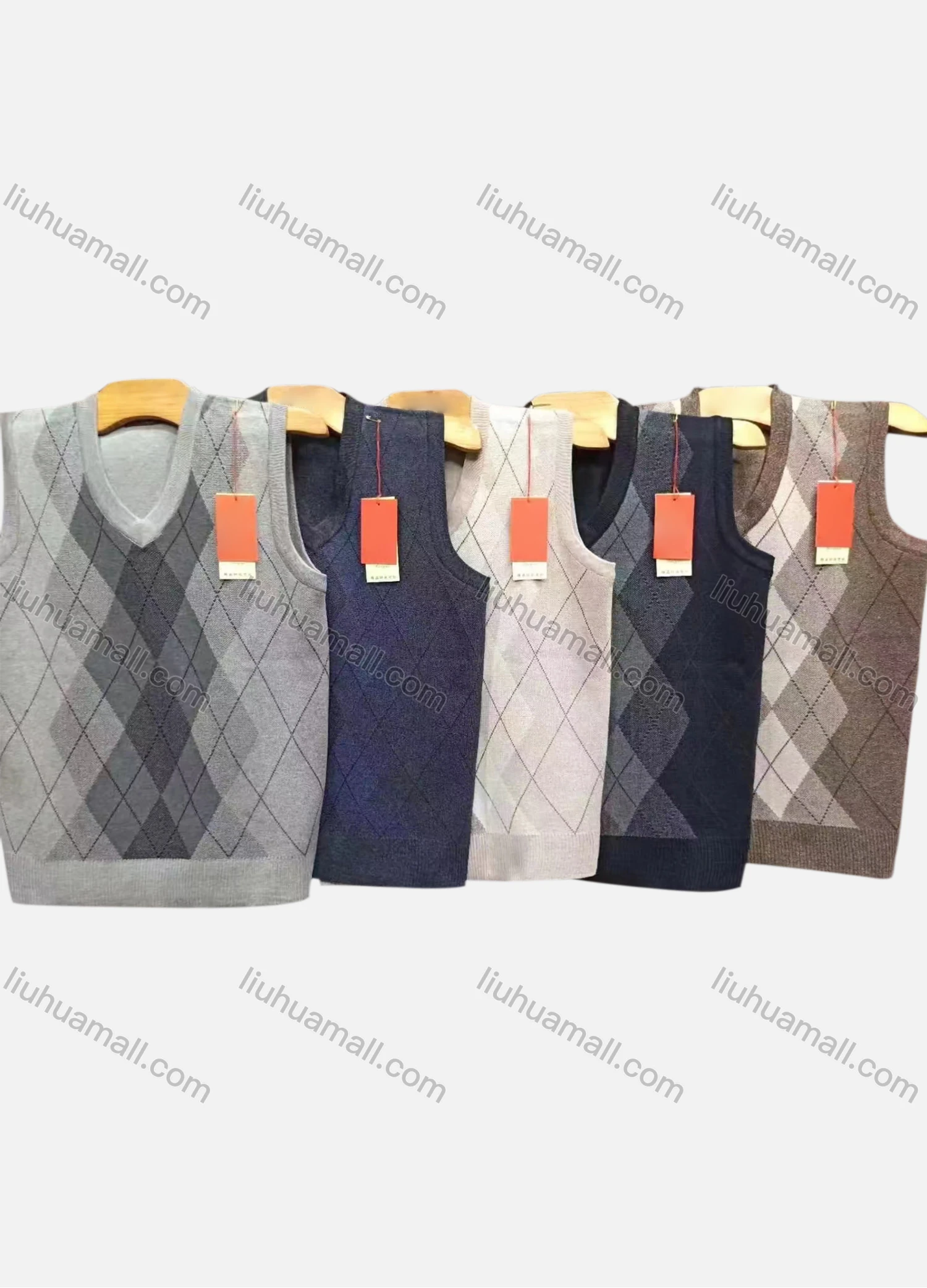 Wholesale Men's Casual Argyle Print V Neck Sweater Vest - Liuhuamall