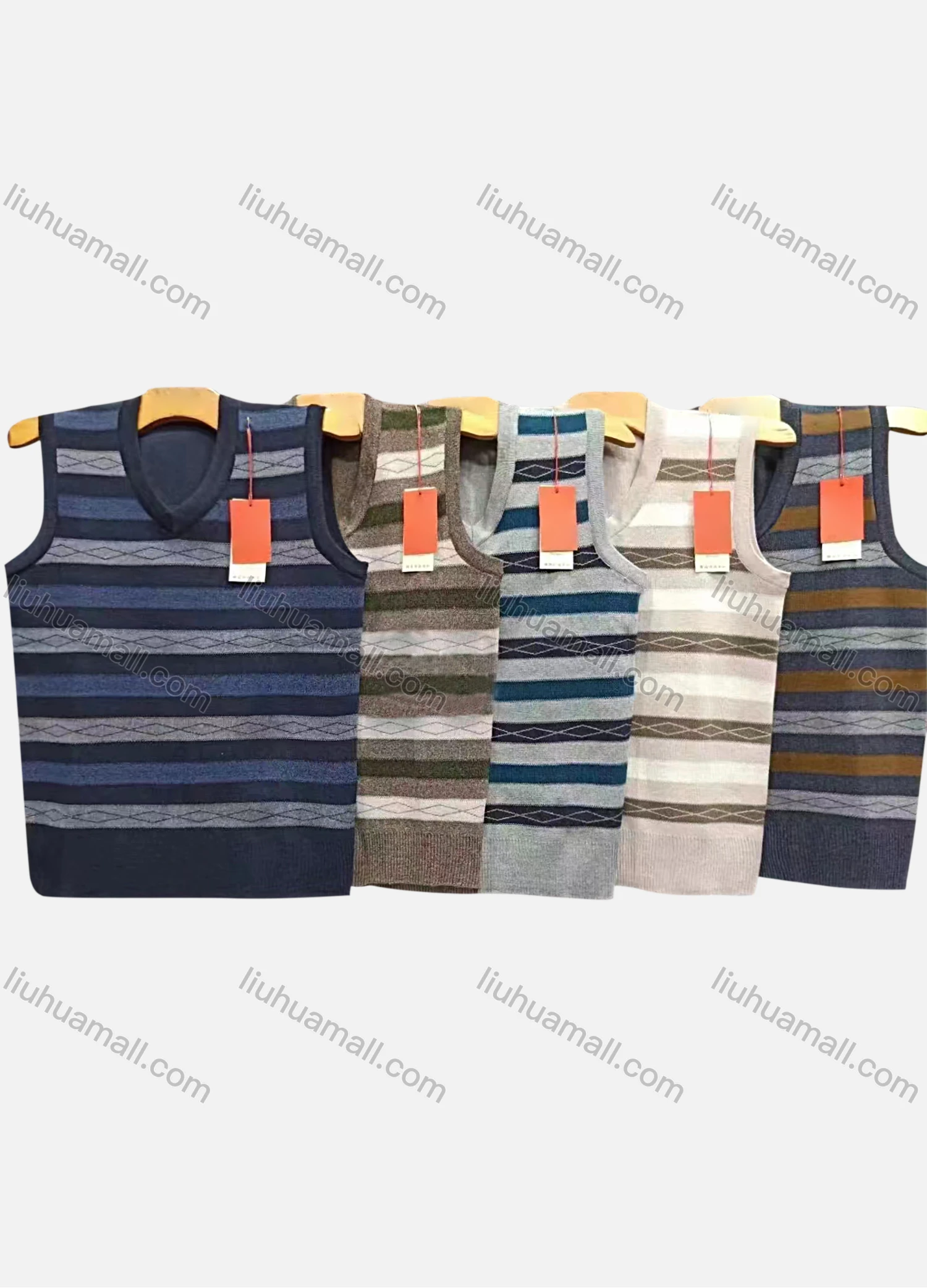 Wholesale Men's Casual Striped V Neck Sweater Vest - Liuhuamall