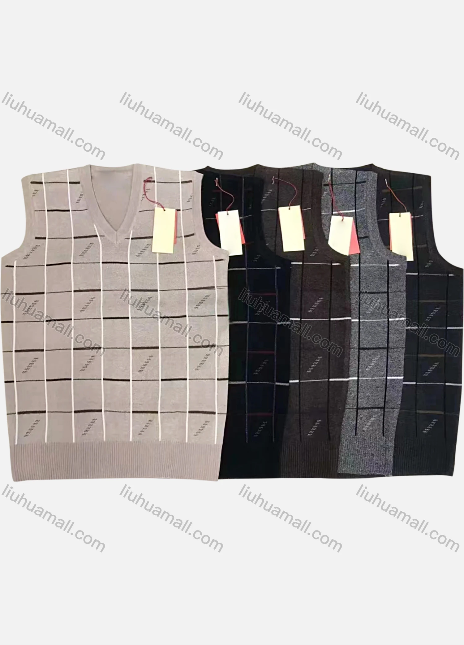 Wholesale Men's Casual Plaid Print V Neck Sweater Vest - Liuhuamall