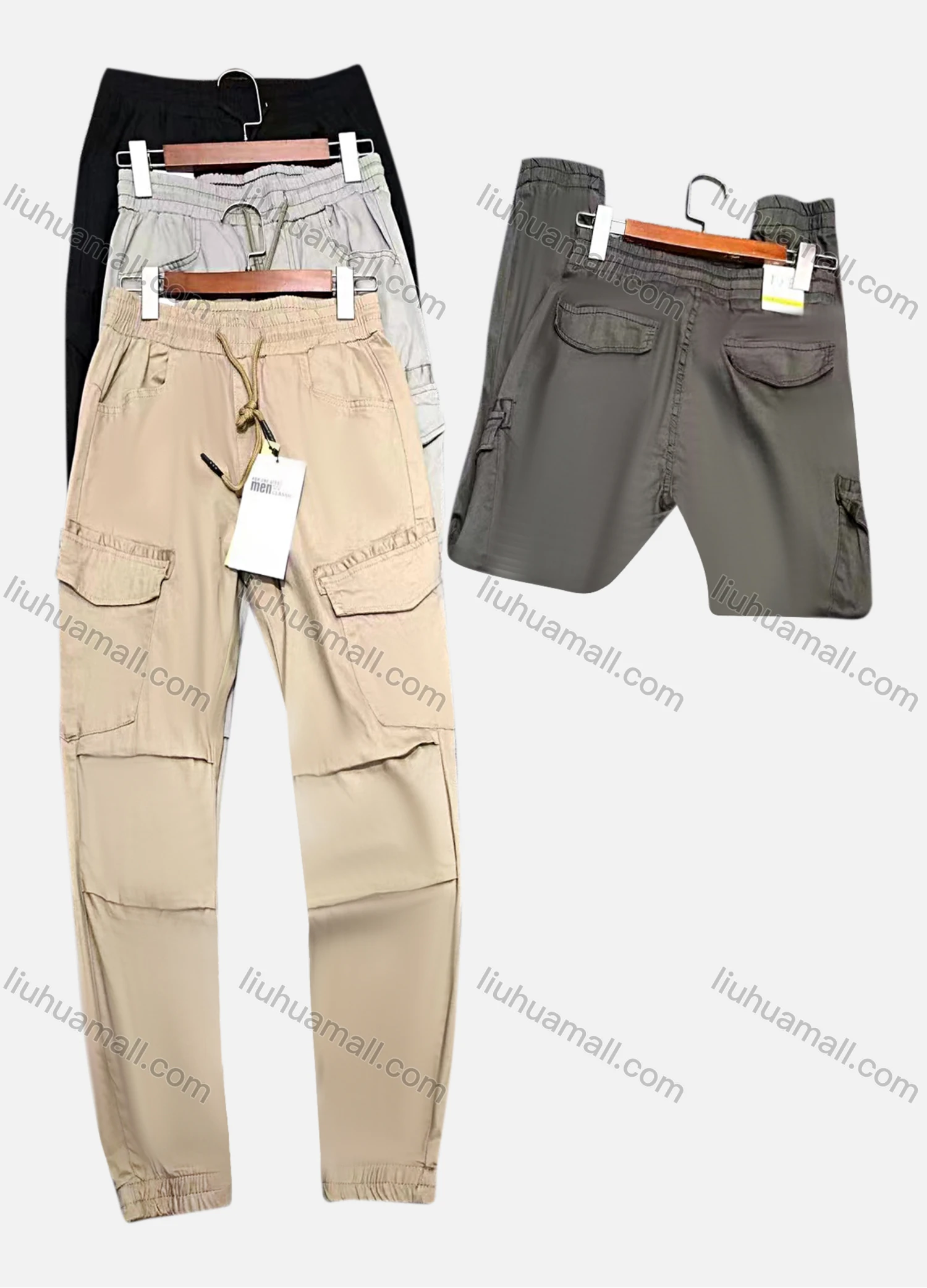 Wholesale Men's Casual Plain Drawstring Multiple Pockets Ankle Length Jogger - Liuhuamall