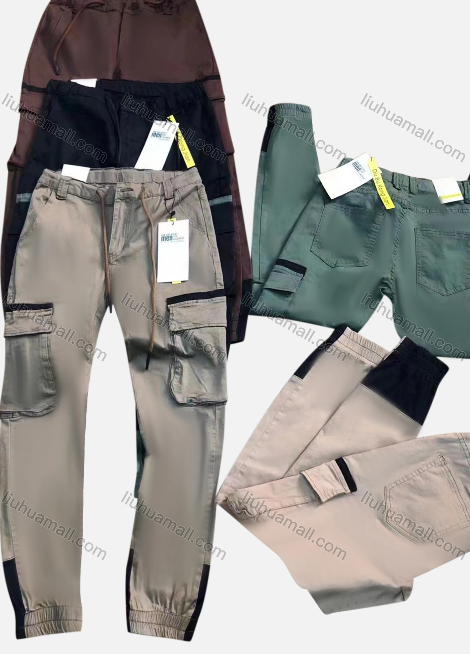 Wholesale Men's Casual Splicing Drawstring Multiple Pockets Ankle Length Jogger - Liuhuamall