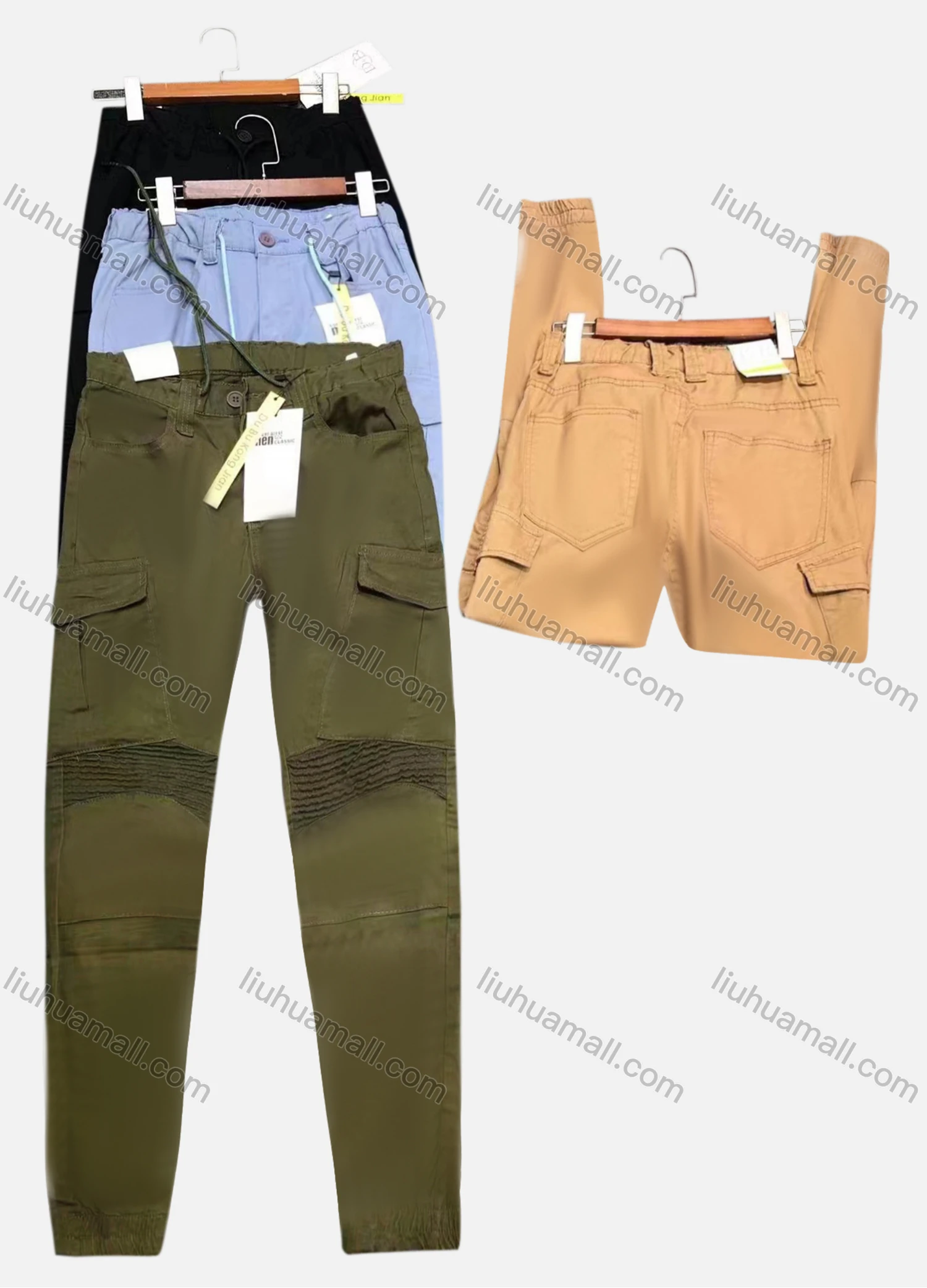 Wholesale Men's Casual Plain Drawstring Multiple Pockets Shirred Ankle Length Jogger - Liuhuamall