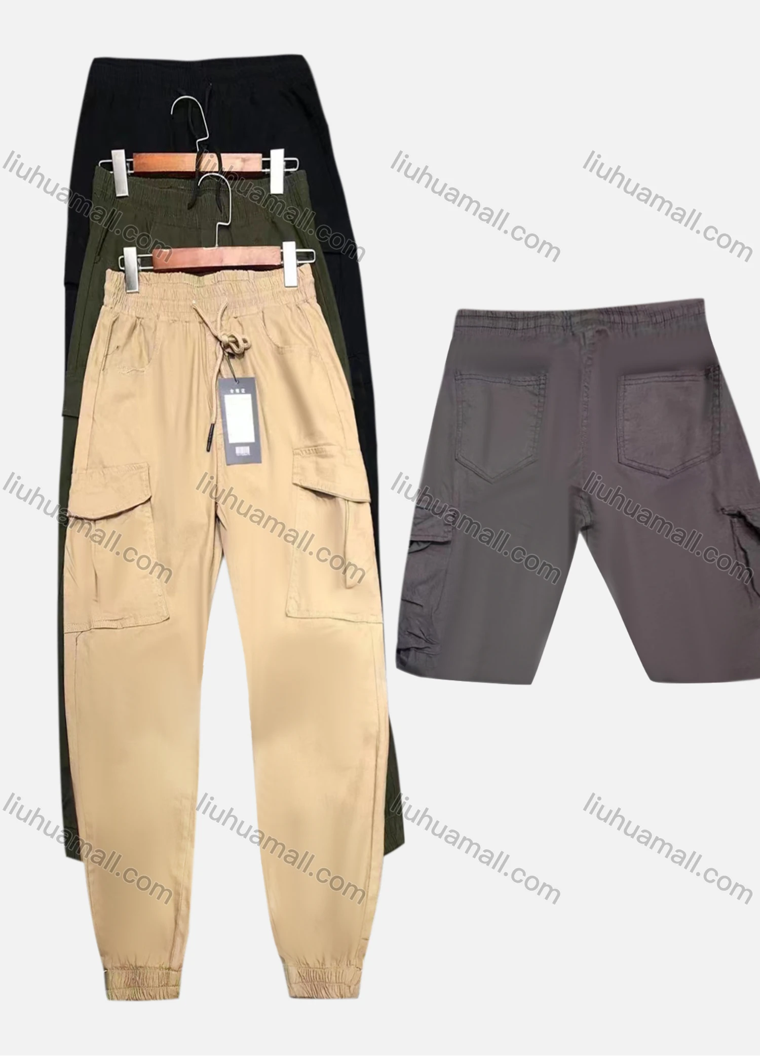 Wholesale Men's Casual Plain Drawstring Multiple Pockets Ankle Length Jogger - Liuhuamall