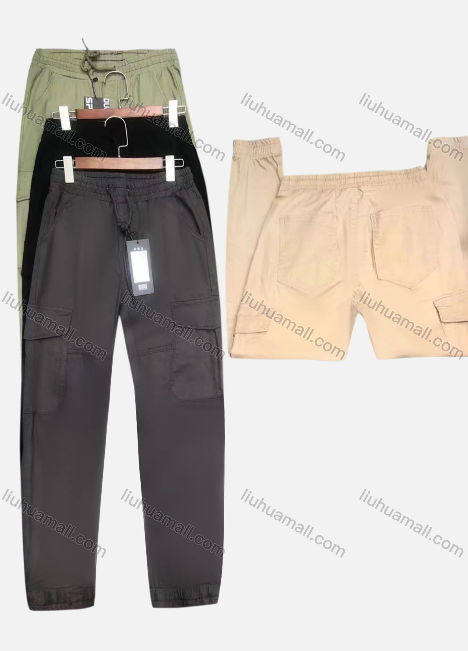 Wholesale Men's Casual Plain Drawstring Multiple Pockets Ankle Length Jogger - Liuhuamall