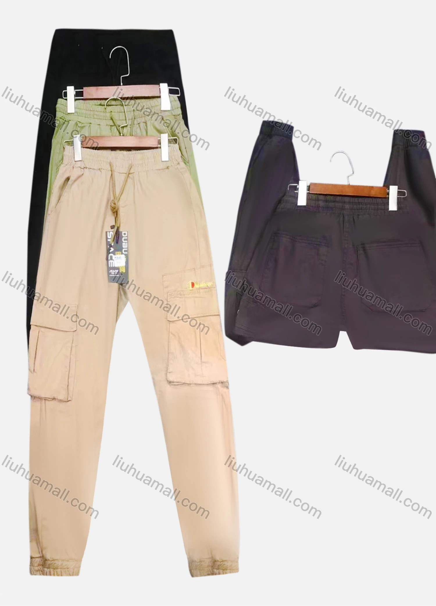 Wholesale Men's Casual Plain Drawstring Multiple Pockets Ankle Length Jogger - Liuhuamall