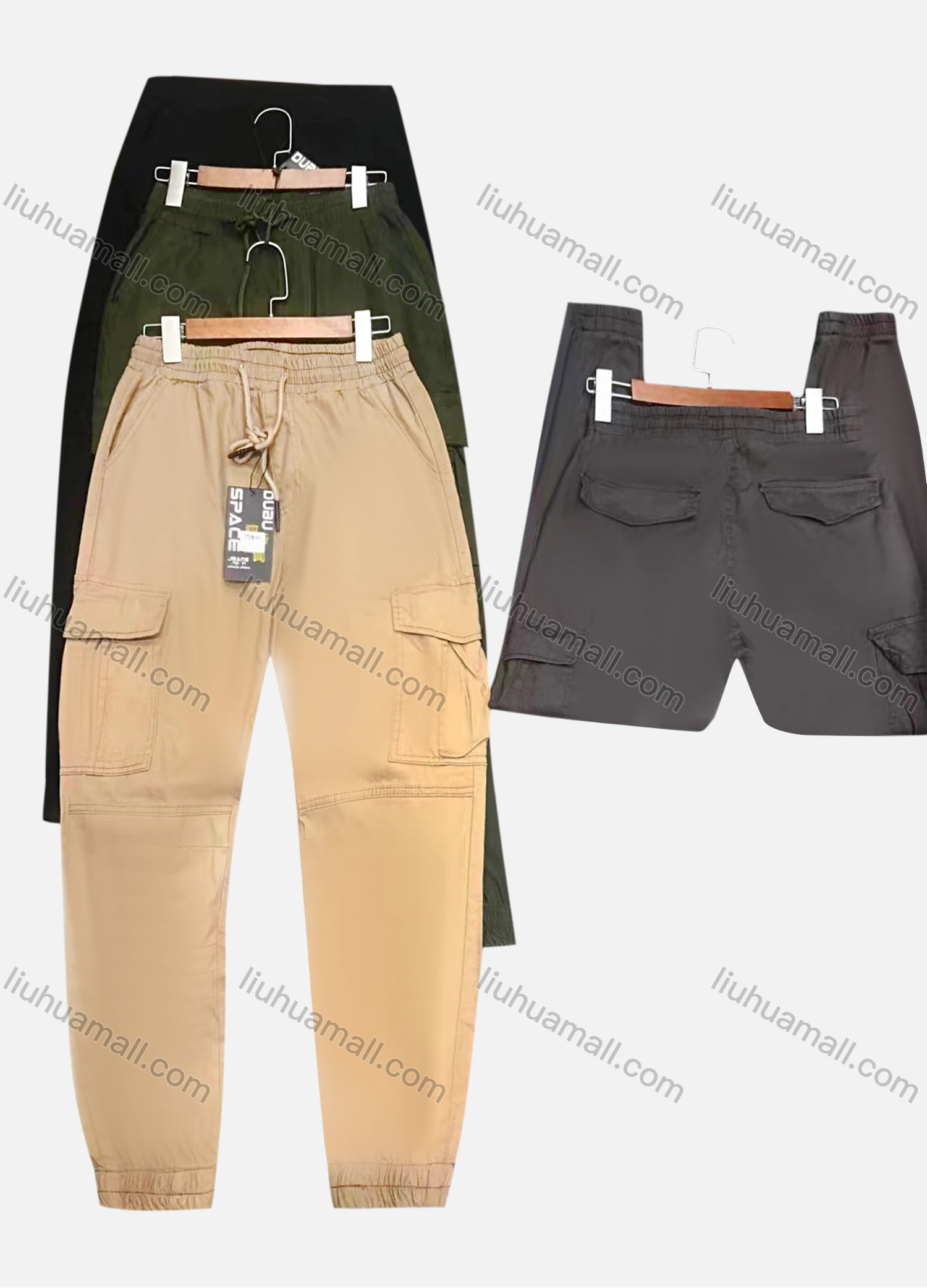 Wholesale Men's Casual Plain Drawstring Multiple Pockets Ankle Length Jogger - Liuhuamall