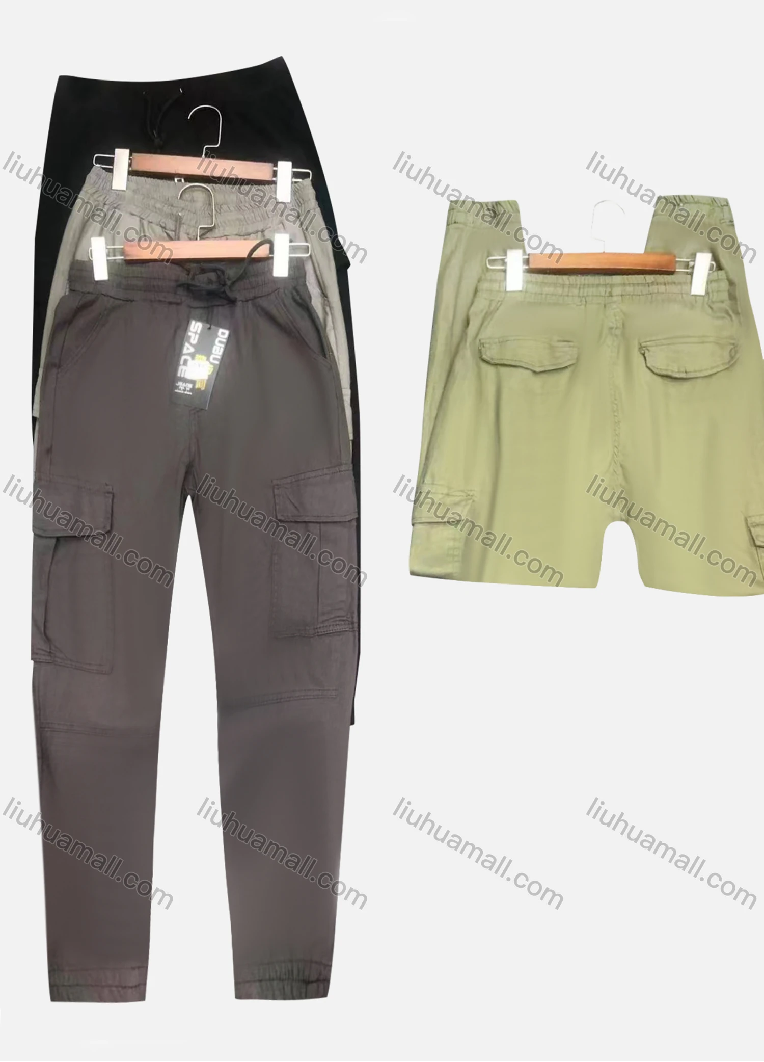 Wholesale Men's Casual Plain Drawstring Multiple Pockets Ankle Length Jogger - Liuhuamall