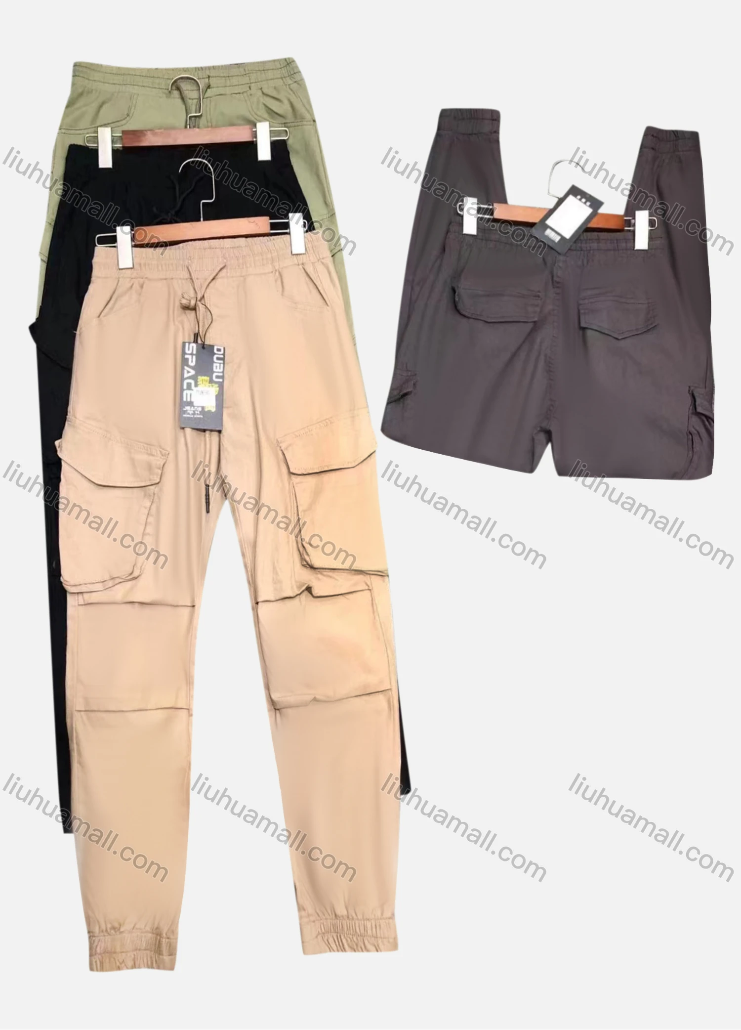 Wholesale Men's Casual Plain Drawstring Multiple Pockets Ankle Length Jogger - Liuhuamall