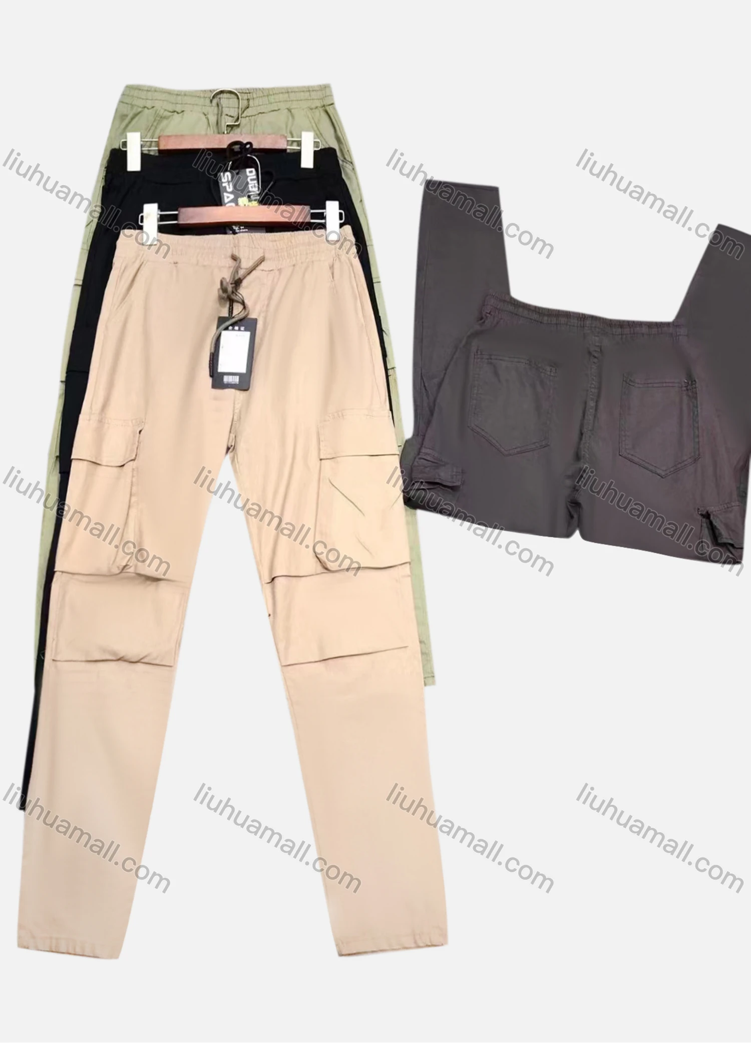 Wholesale Men's Casual Plain Drawstring Multiple Pockets Ankle Length Jogger - Liuhuamall