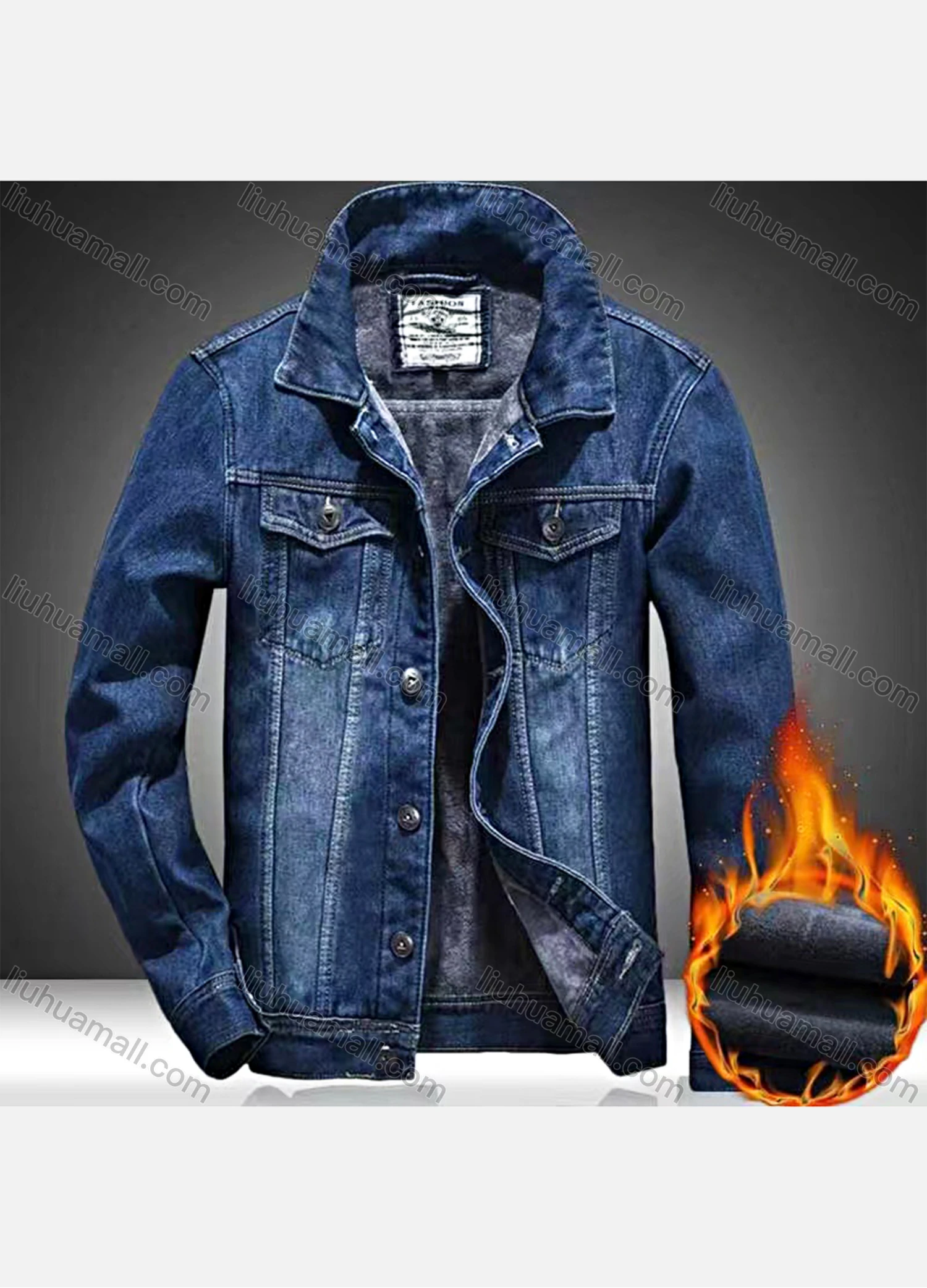 Wholesale Men's Casual Plain Distressed Flap Pockets Long Sleeve Button Down Denim Jacket - Liuhuamall