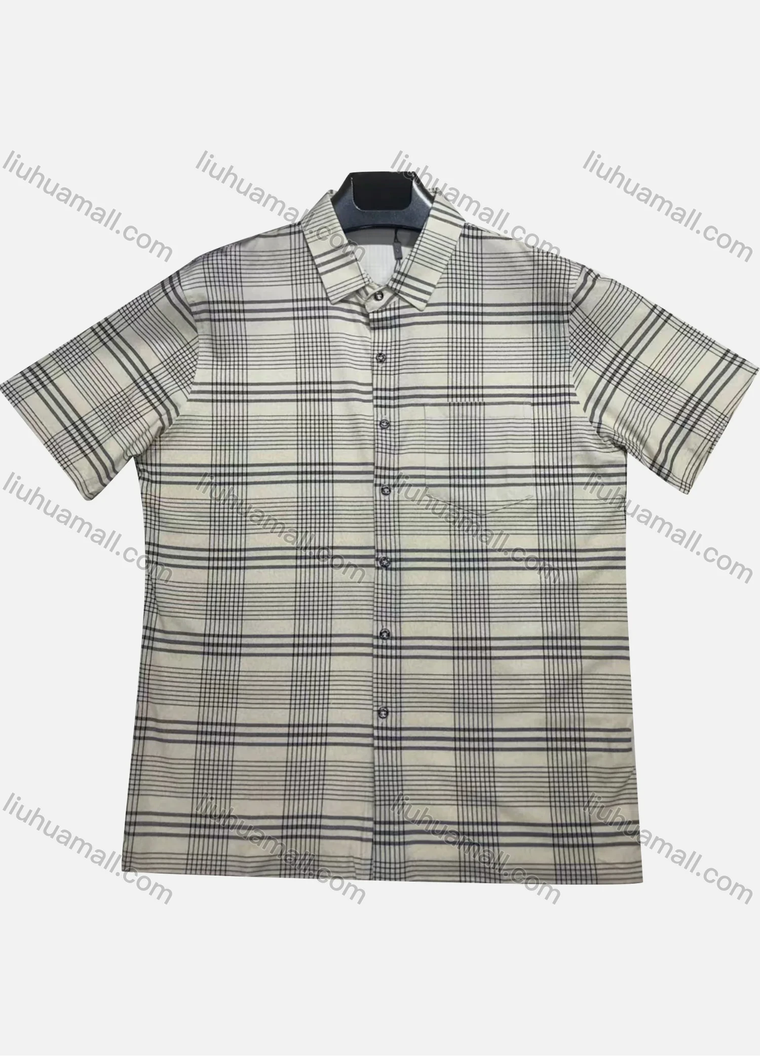 Wholesale Men's Casual Striped Print Button Down Patch Pocket Short Sleeve Shirt - Liuhuamall