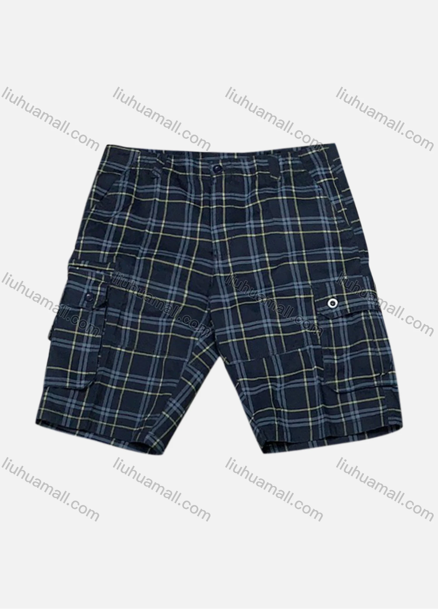 Wholesale Men's Casual Plaid Print Pockets Cargo Shorts - Liuhuamall