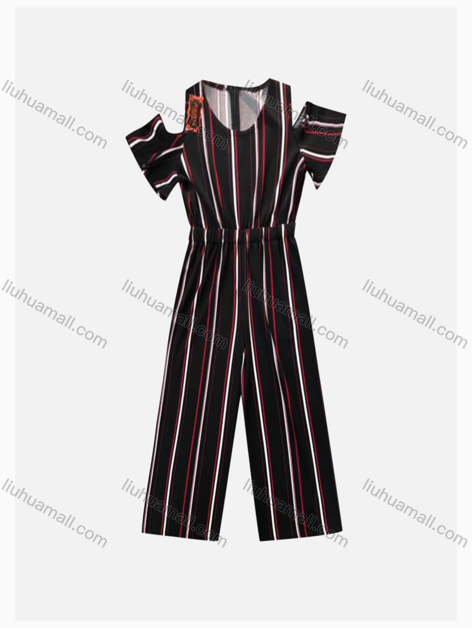 Wholesale Women's Casual High Waist Ankle Length Striped Print Jumpsuit - Liuhuamall